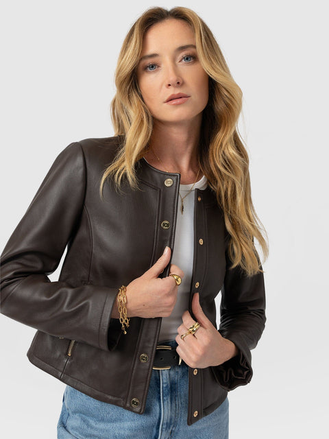 Skye Jacket - Chocolate - Women's Leathers | Saint + Sofia® UK