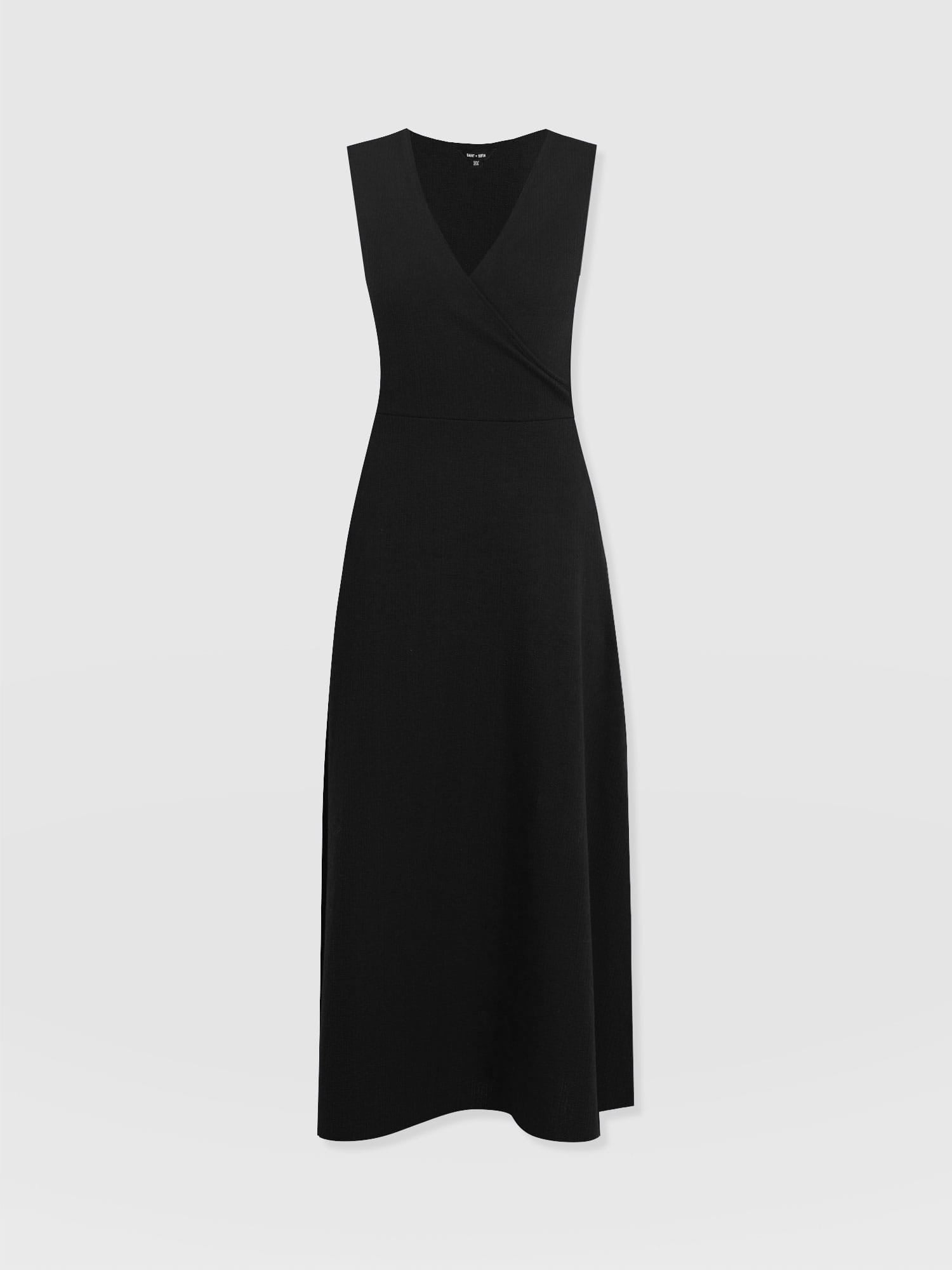 Sleeveless Maggie Wrap Dress - Black Textured