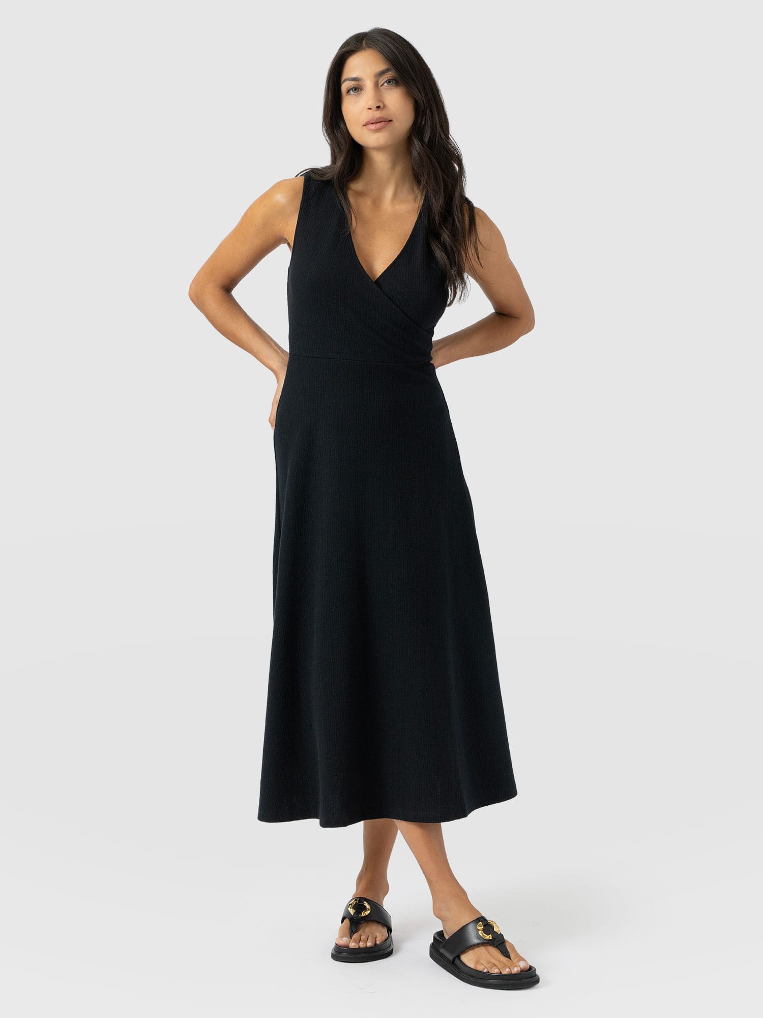 Sleeveless Maggie Wrap Dress - Black Textured