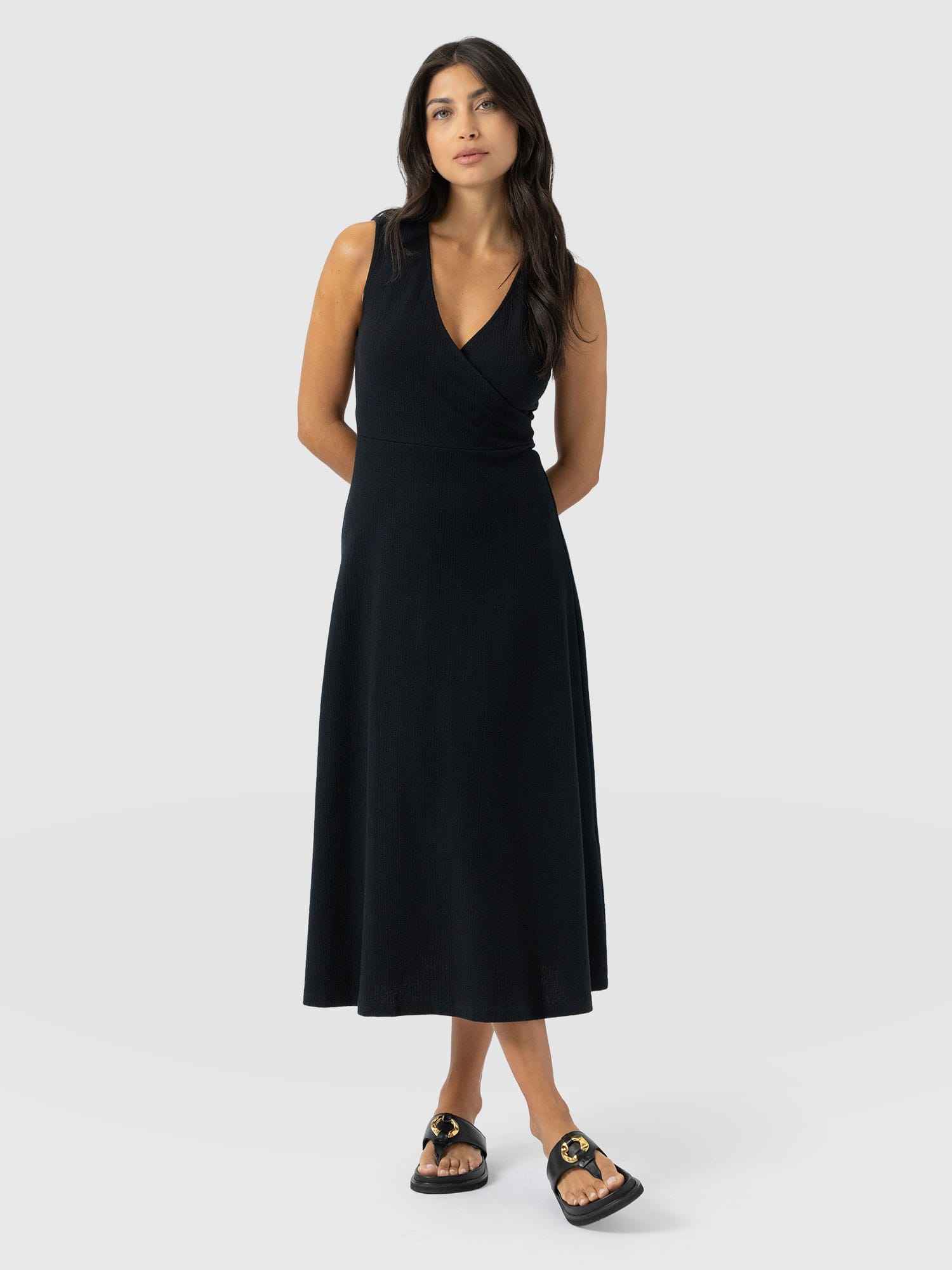 Sleeveless Maggie Wrap Dress - Black Textured