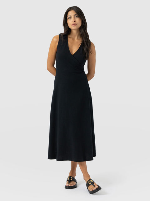 Sleeveless Maggie Wrap Dress - Black Textured - Women's Dresses | Saint + Sofia® UK