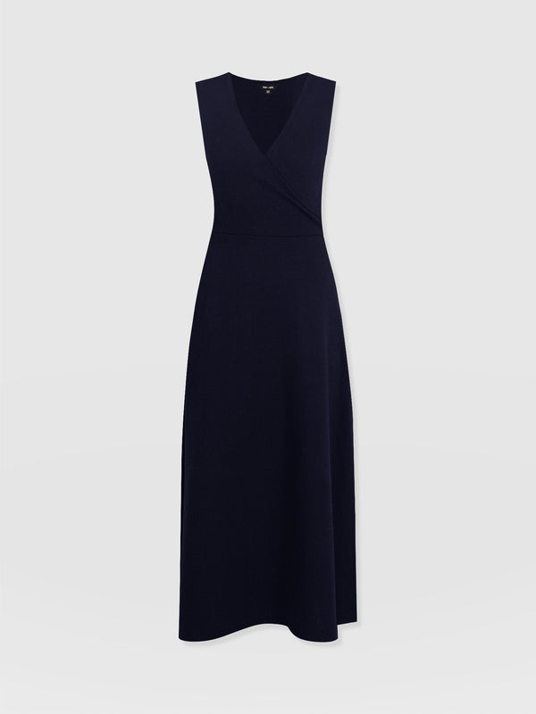 Sleeveless Maggie Wrap Dress - Navy Textured