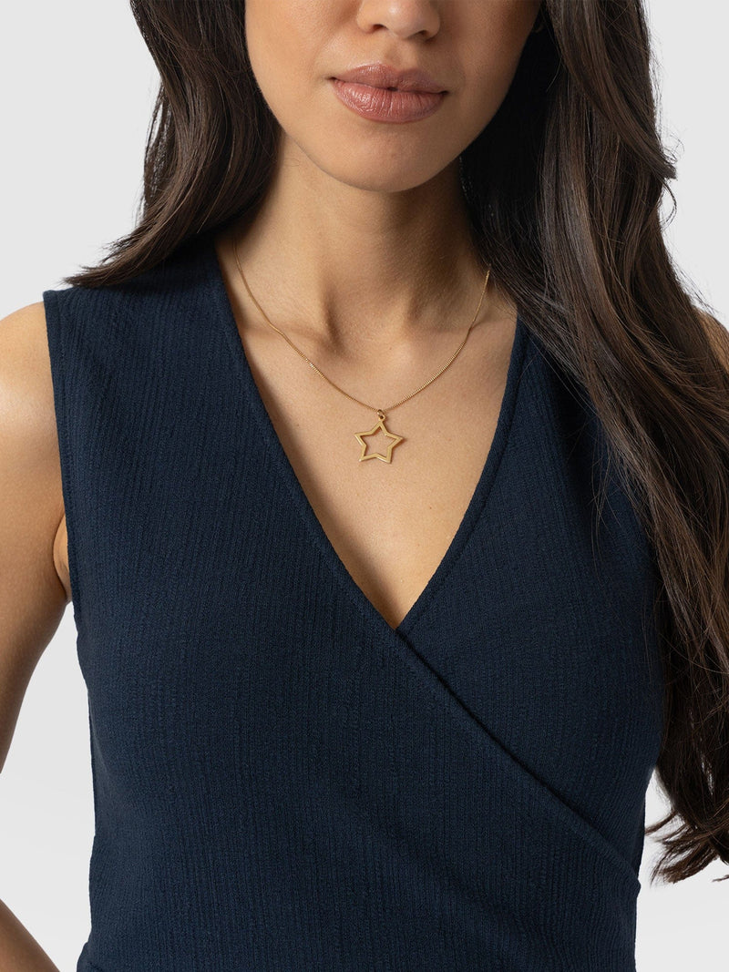 Sleeveless Maggie Wrap Dress - Navy Textured