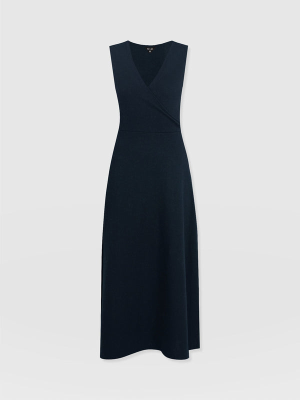 Sleeveless Maggie Wrap Dress - Navy Textured