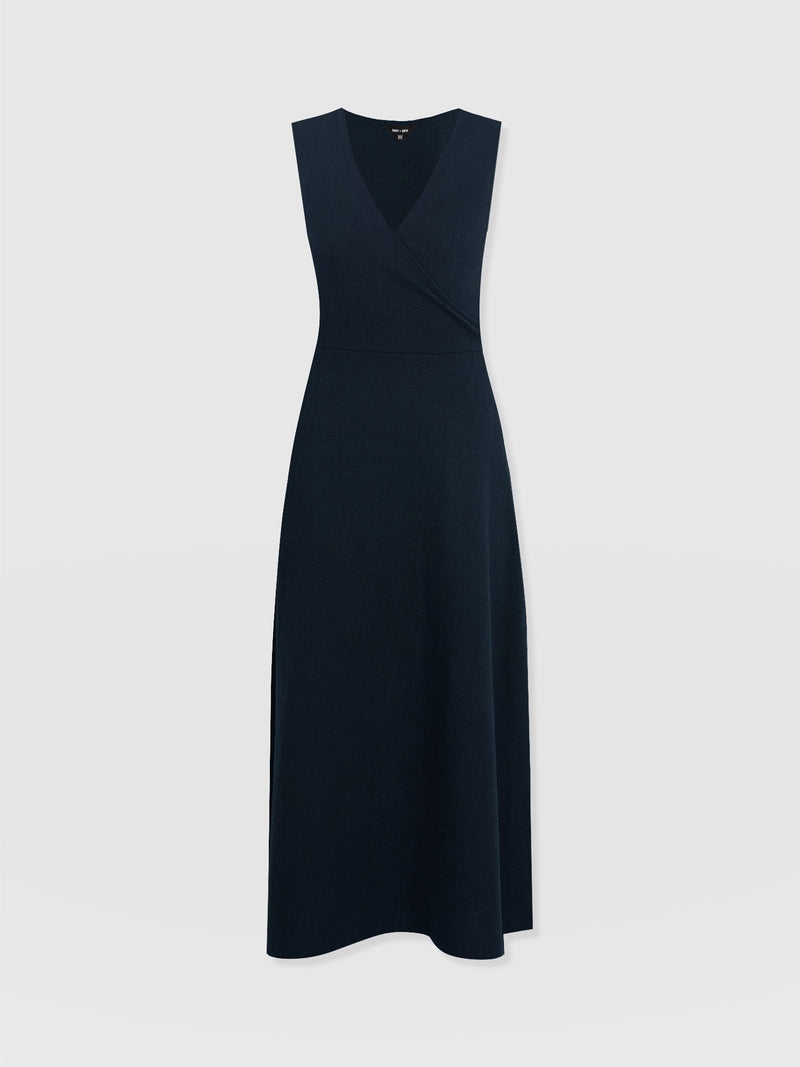 Sleeveless Maggie Wrap Dress - Navy Textured