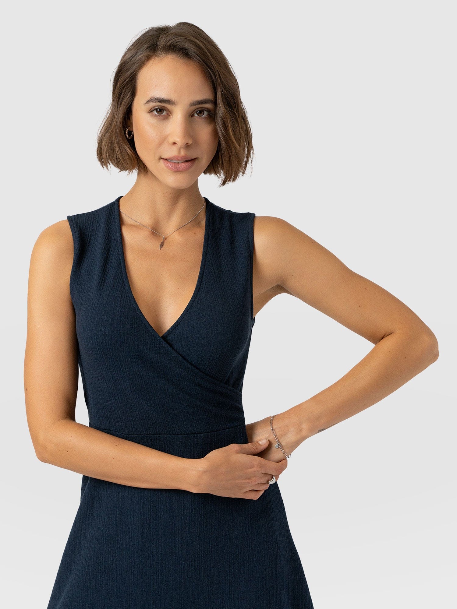 Sleeveless Maggie Wrap Dress - Navy Textured
