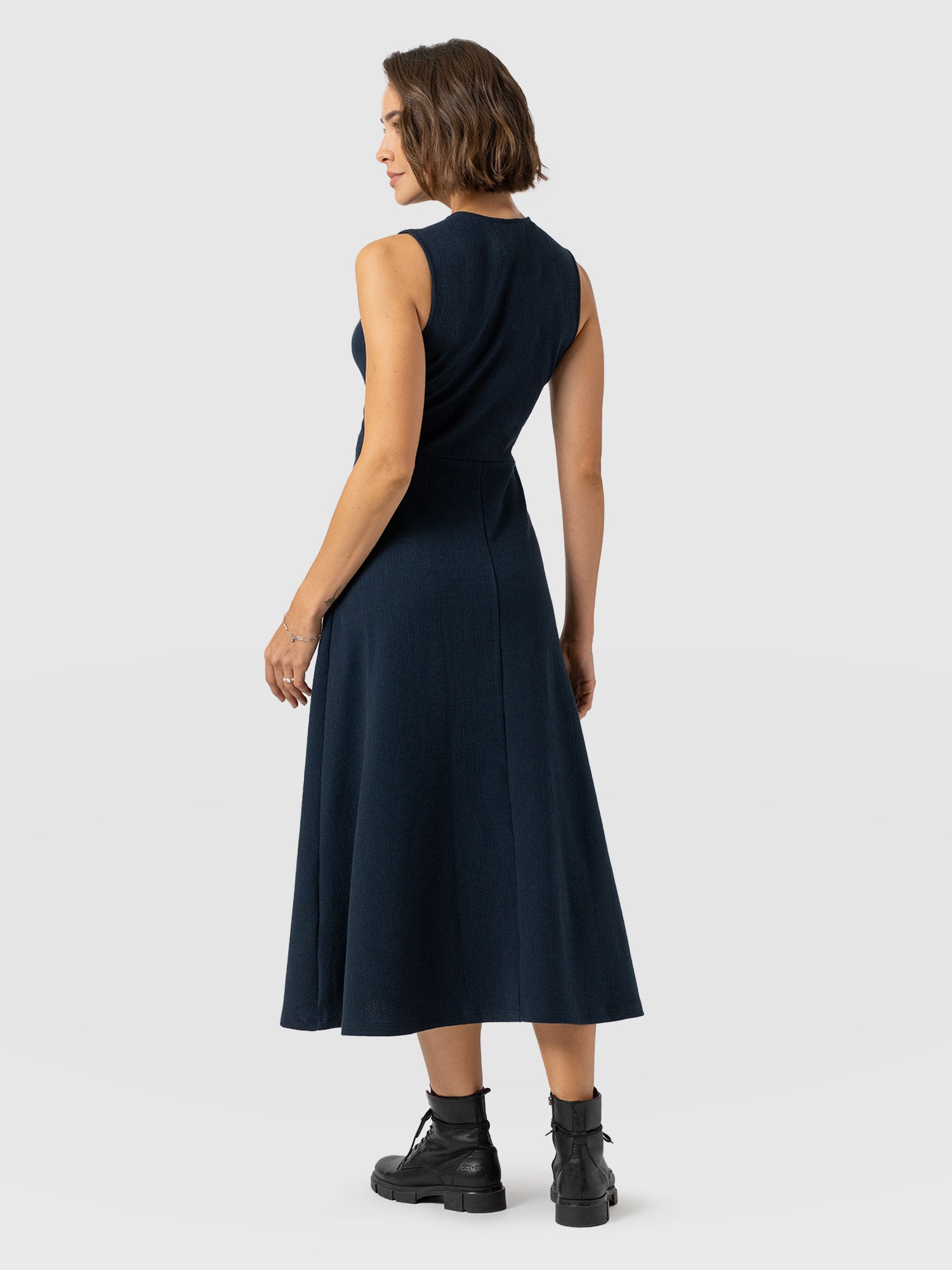 Sleeveless Maggie Wrap Dress - Navy Textured