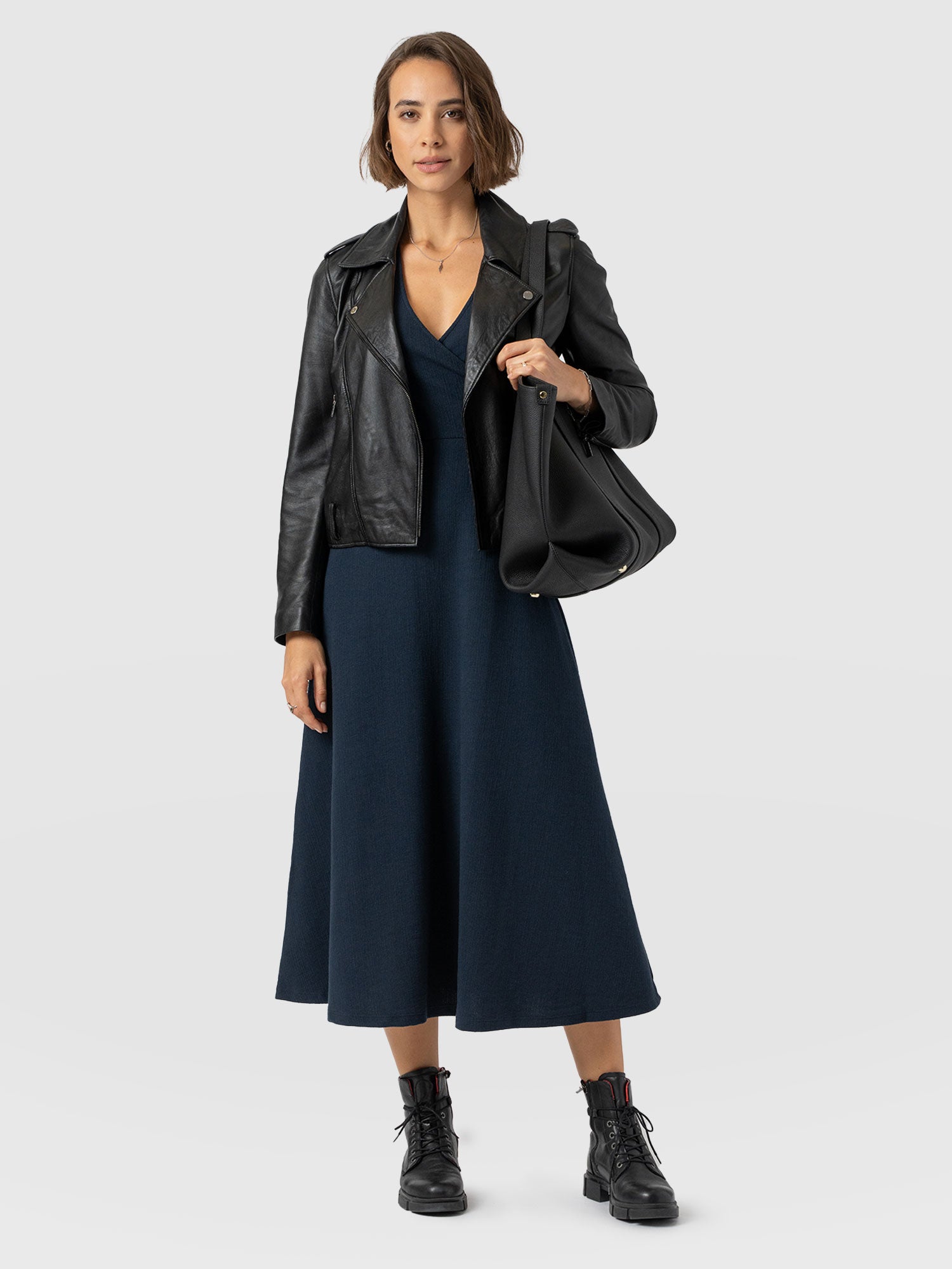 Sleeveless Maggie Wrap Dress - Navy Textured