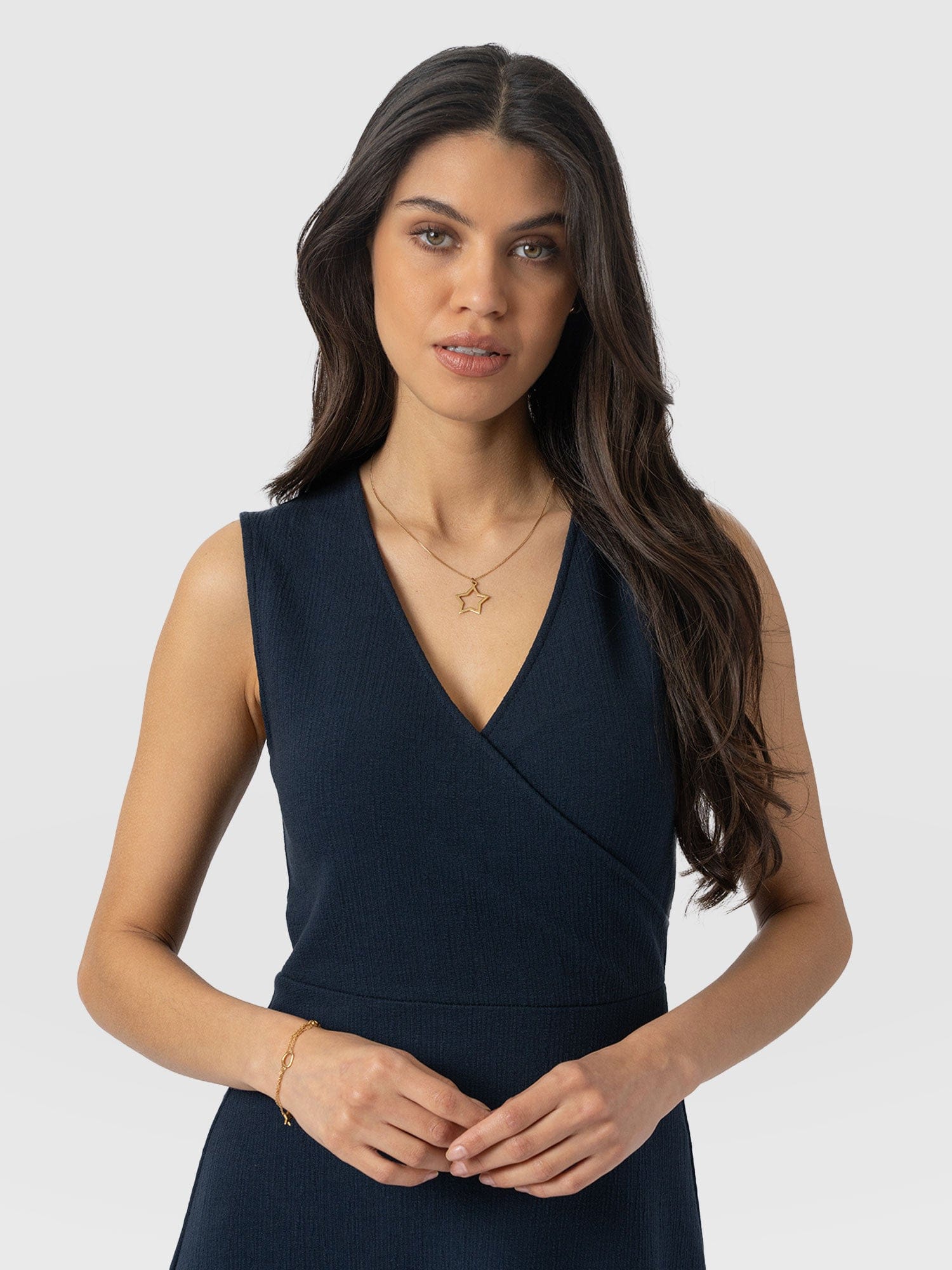 Sleeveless Maggie Wrap Dress - Navy Textured