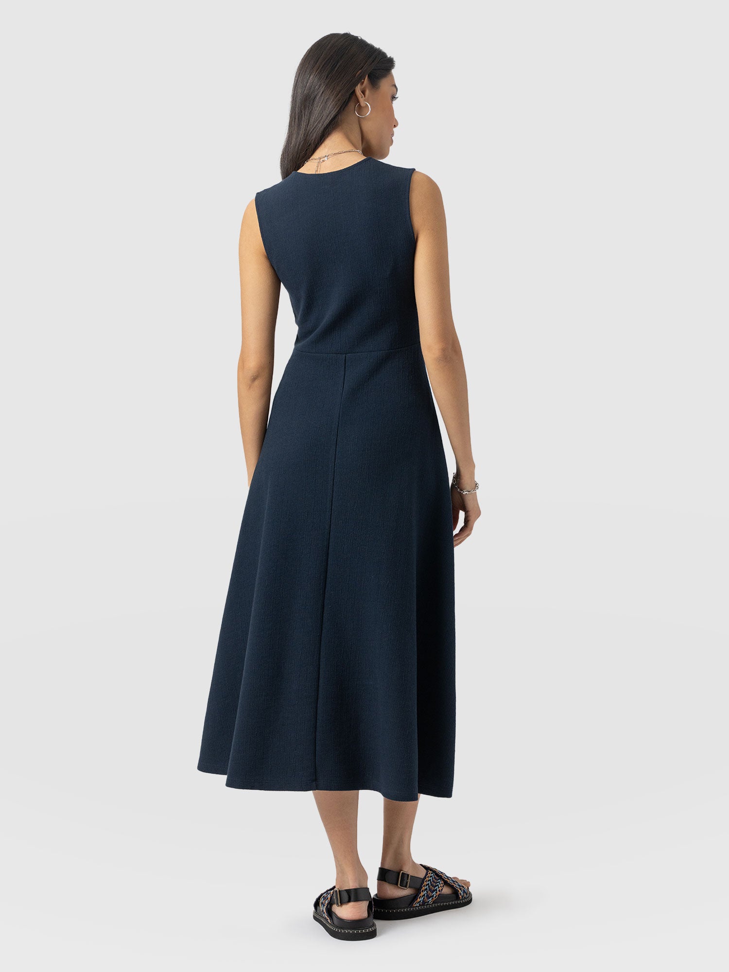 Sleeveless Maggie Wrap Dress - Navy Textured