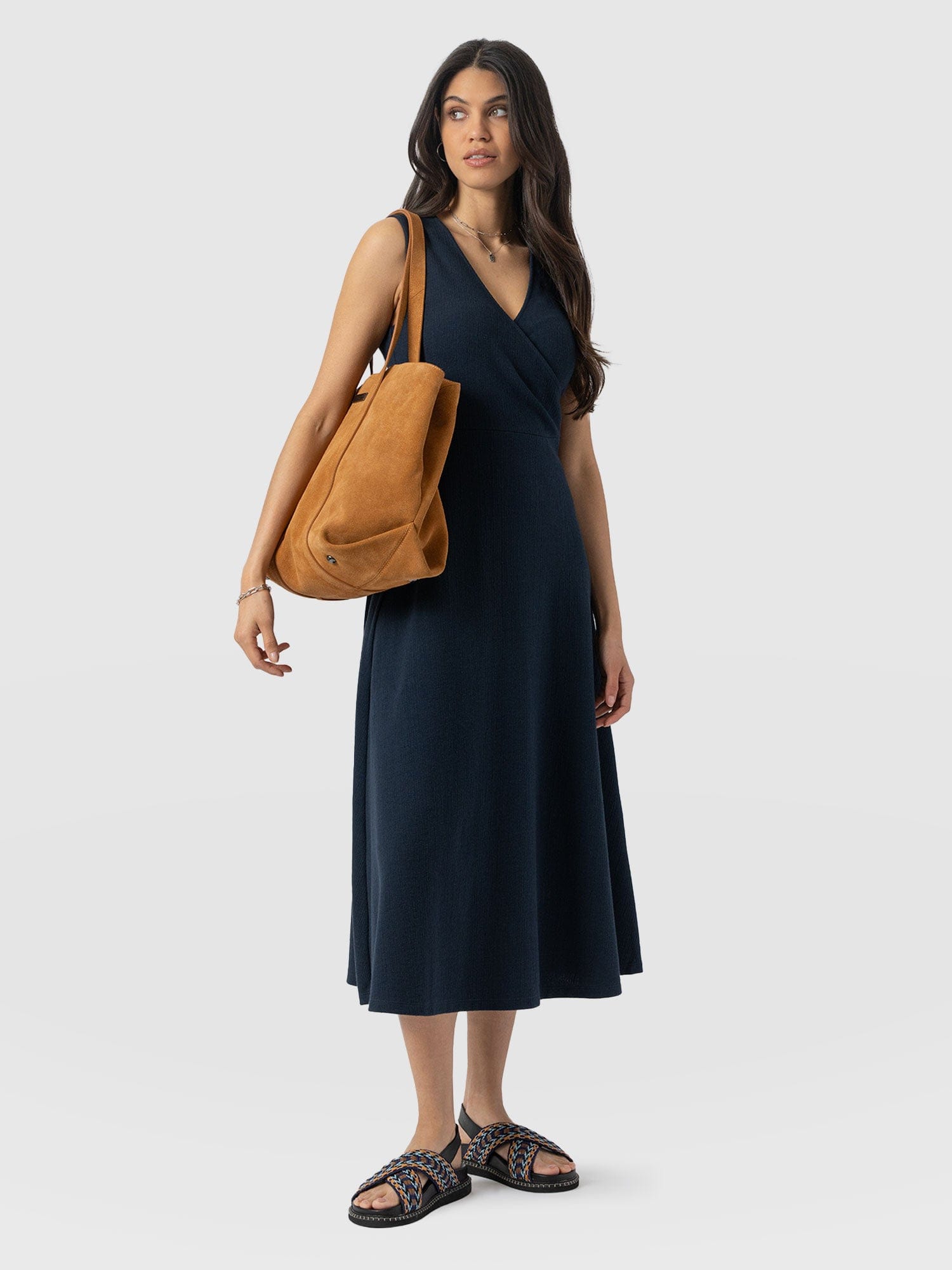 Sleeveless Maggie Wrap Dress - Navy Textured