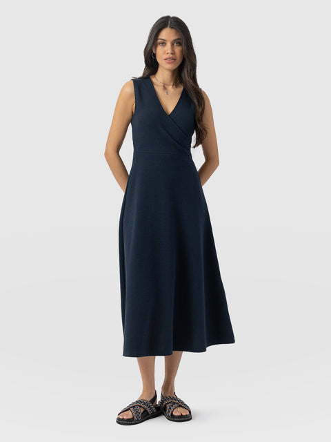 Sleeveless Maggie Wrap Dress - Navy Textured - Women's Dresses | Saint + Sofia® UK