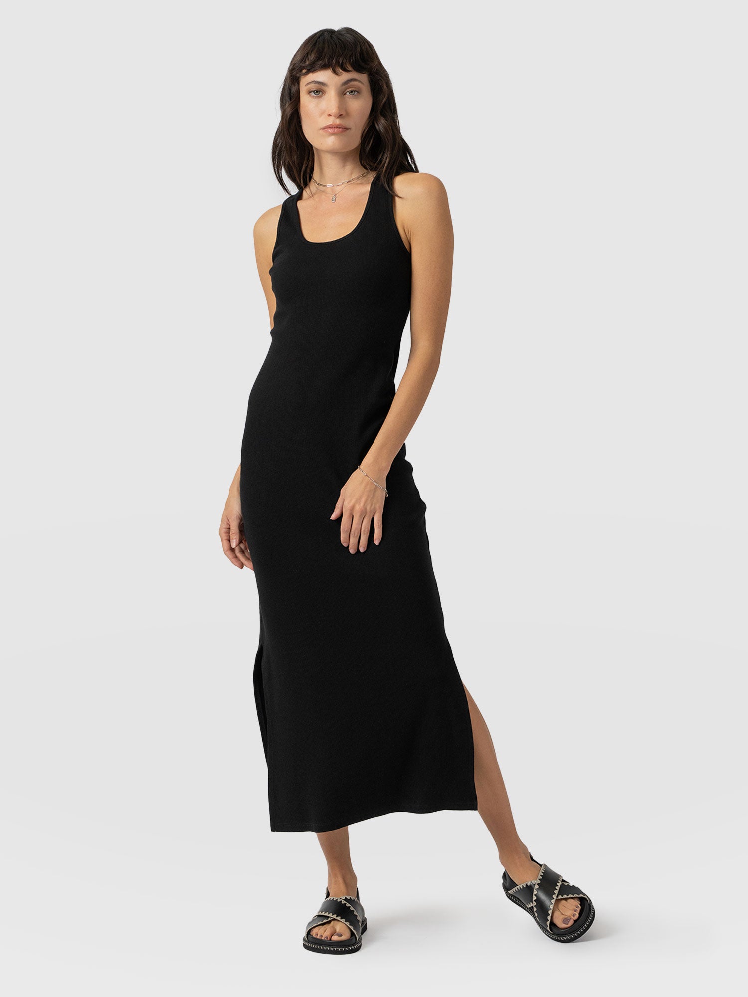 Sleeveless Rib Dress Black - Women's Dresses | Saint + Sofia® UK