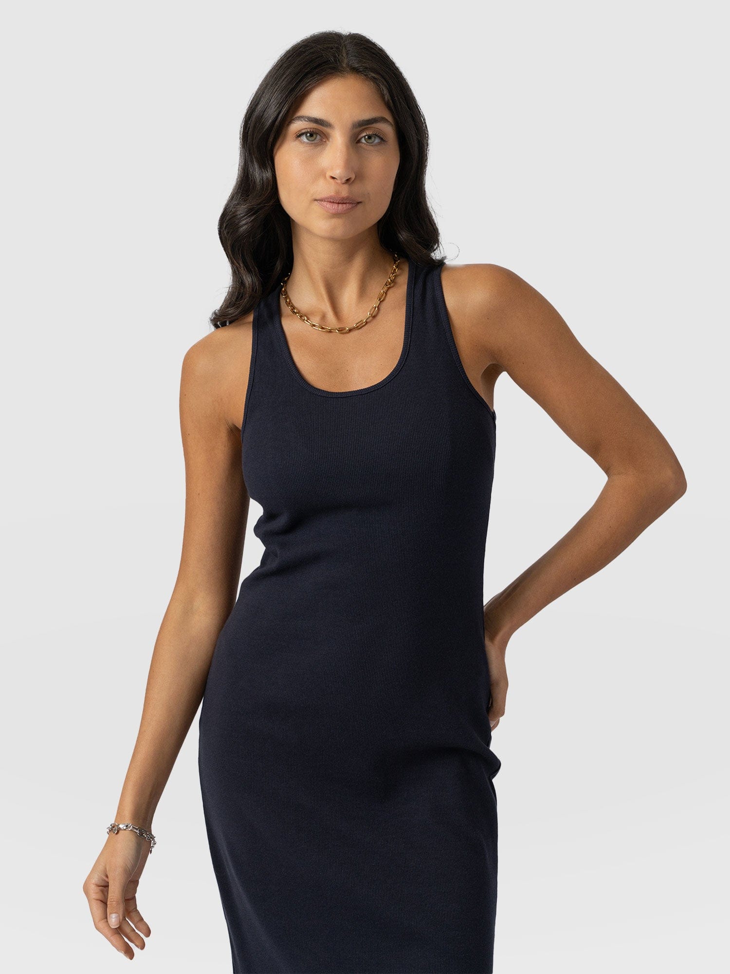 Sleeveless Rib Dress Navy - Women's Dresses | Saint and Sofia® UK