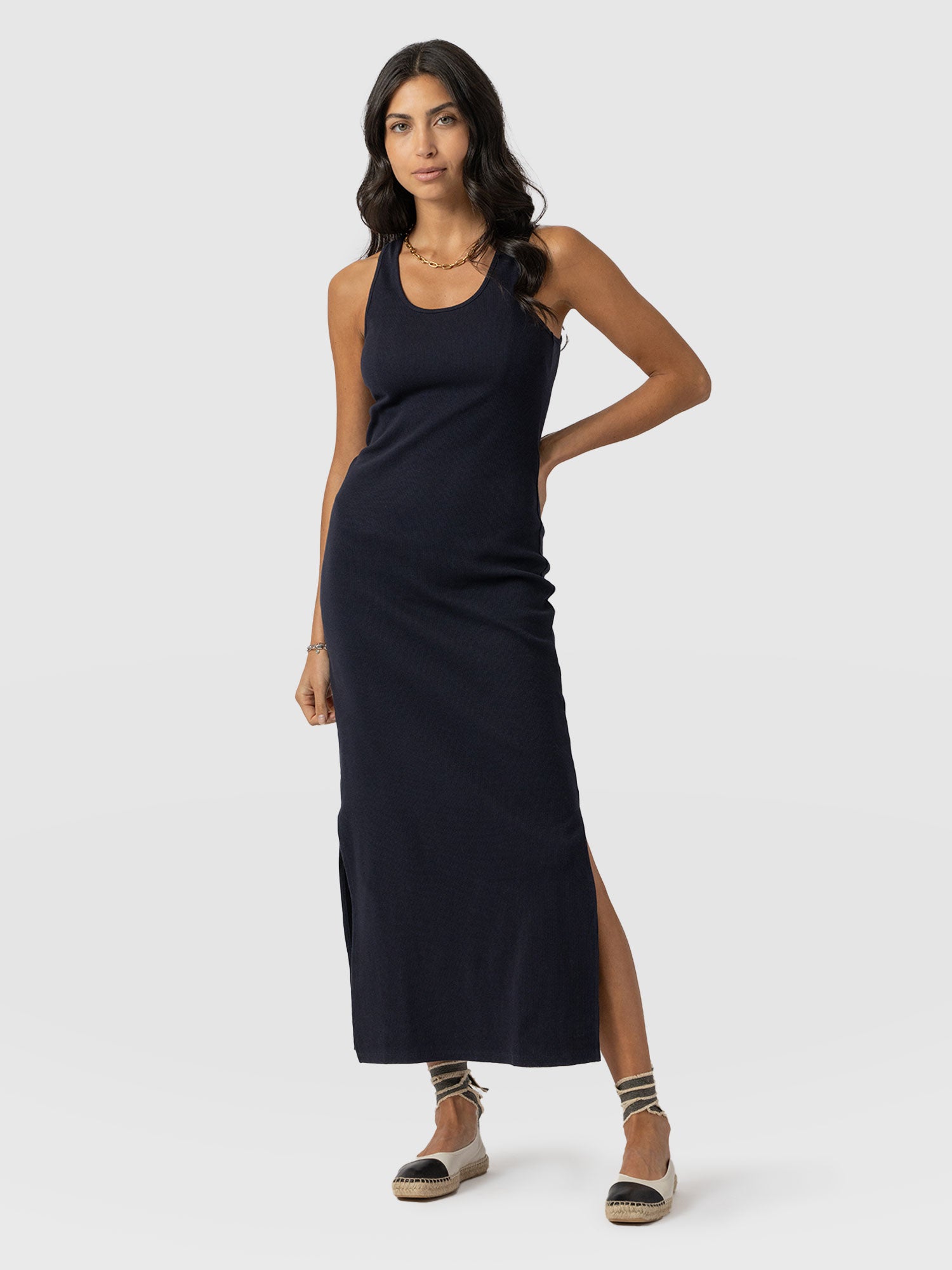 Sleeveless Rib Dress Navy - Women's Dresses | Saint and Sofia® UK