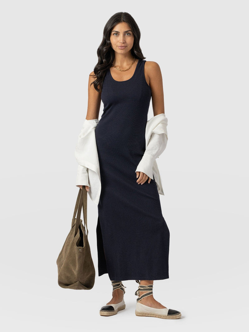 Sleeveless Rib Dress - Navy