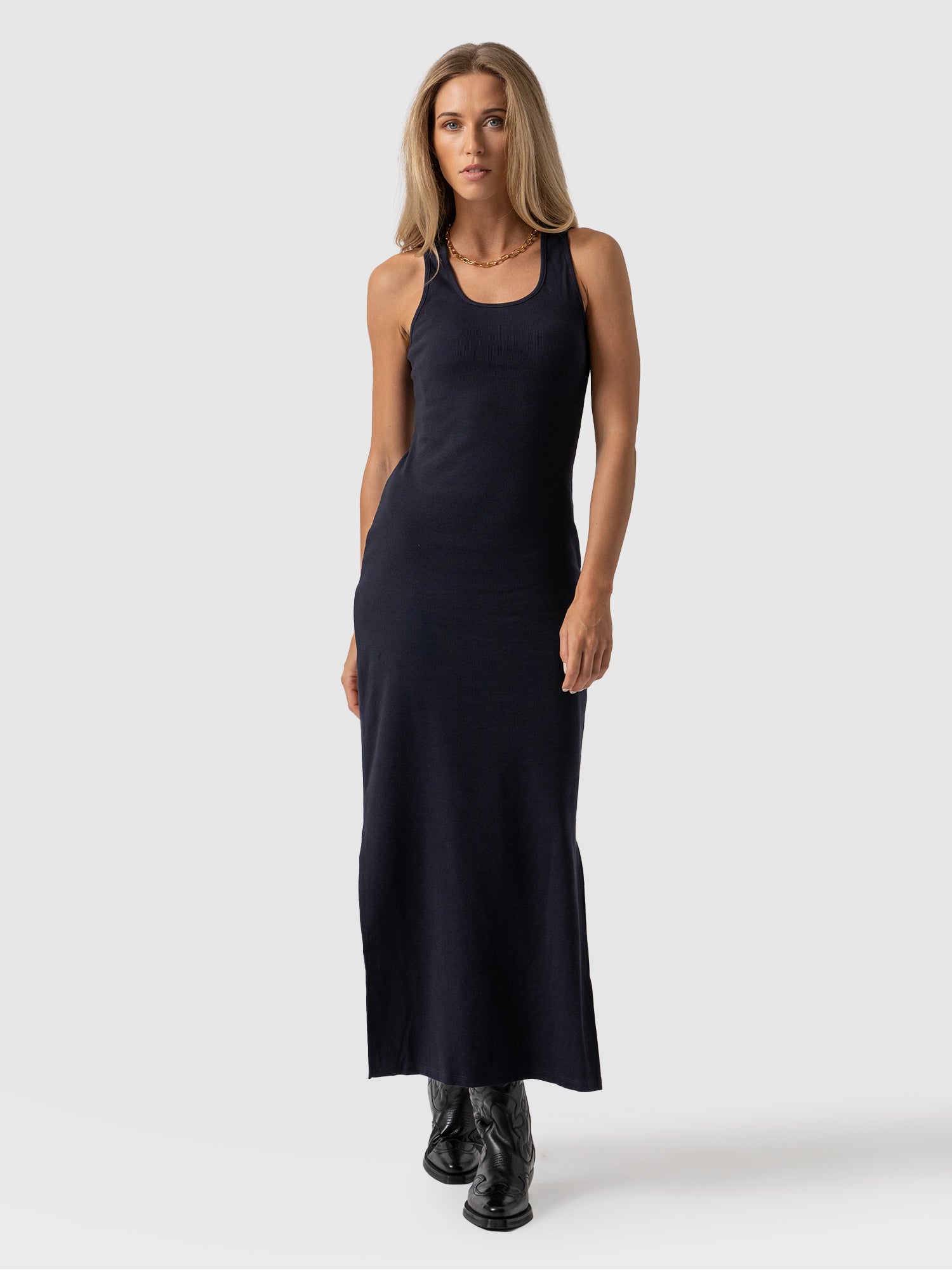 Sleeveless Rib Dress - Navy