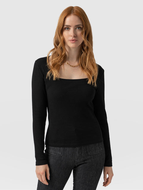 Sloane Ribbed Top Black - Women's Tops | Saint + Sofia® UK