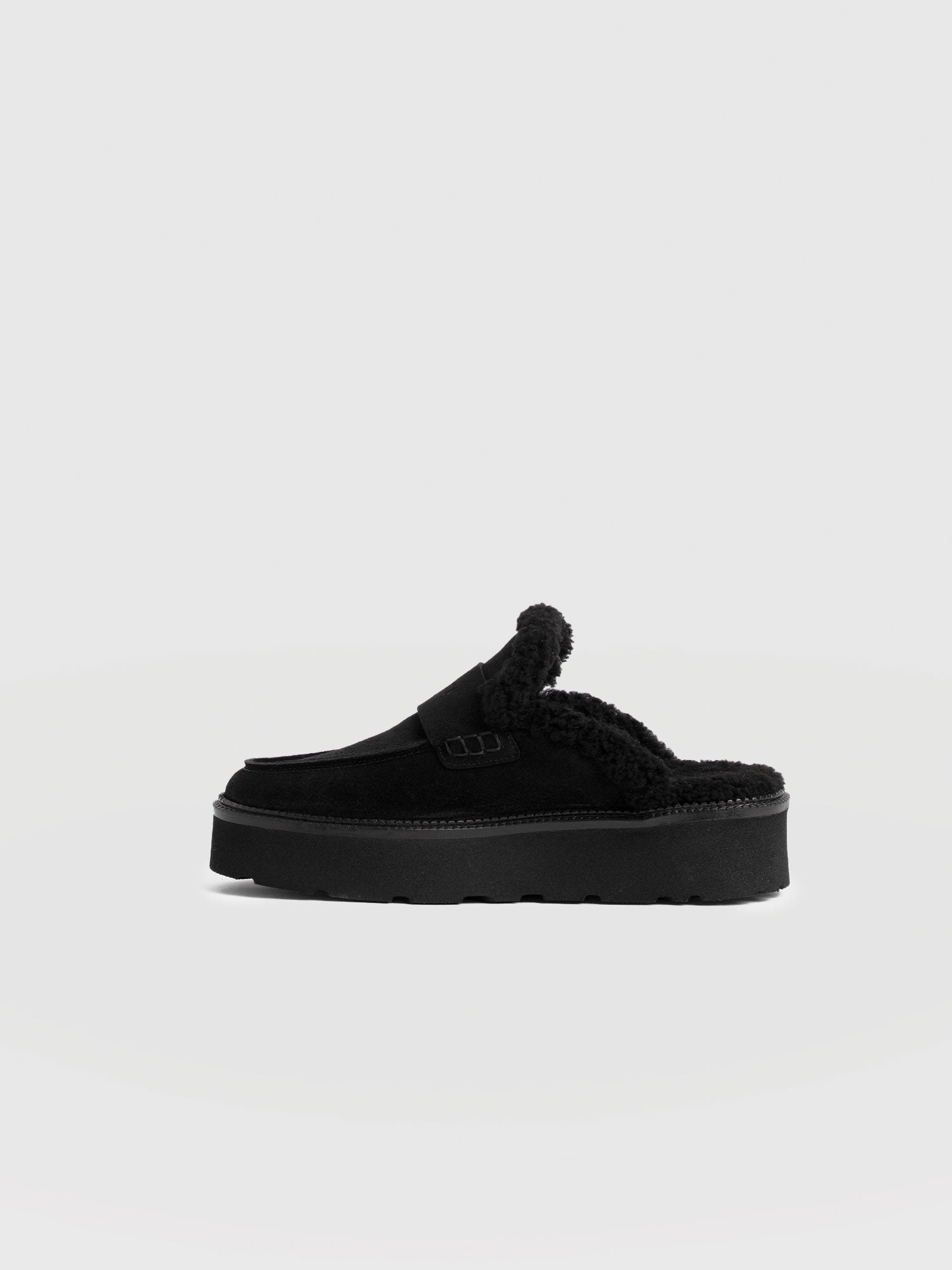 Sloane Shearling Clog - Black - Women's Shoes | Saint + Sofia® UK