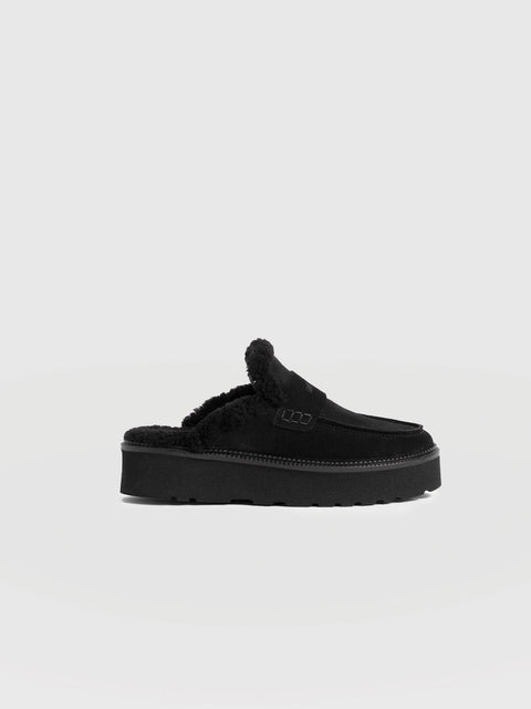 Sloane Shearling Clog - Black - Women's Shoes | Saint + Sofia® UK