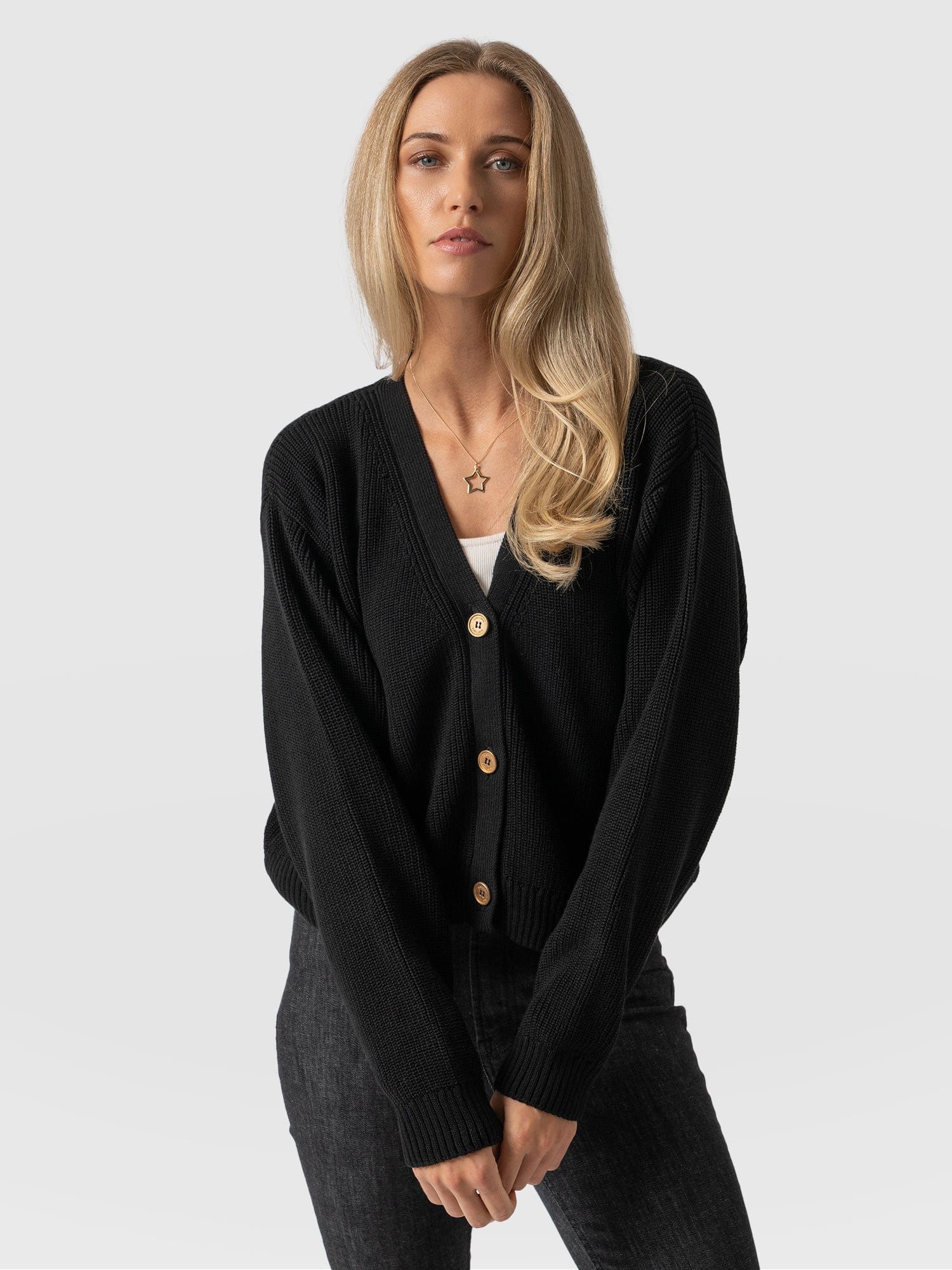 Soho Crop Cardigan Black - Women's Cardigans | Saint + Sofia® UK