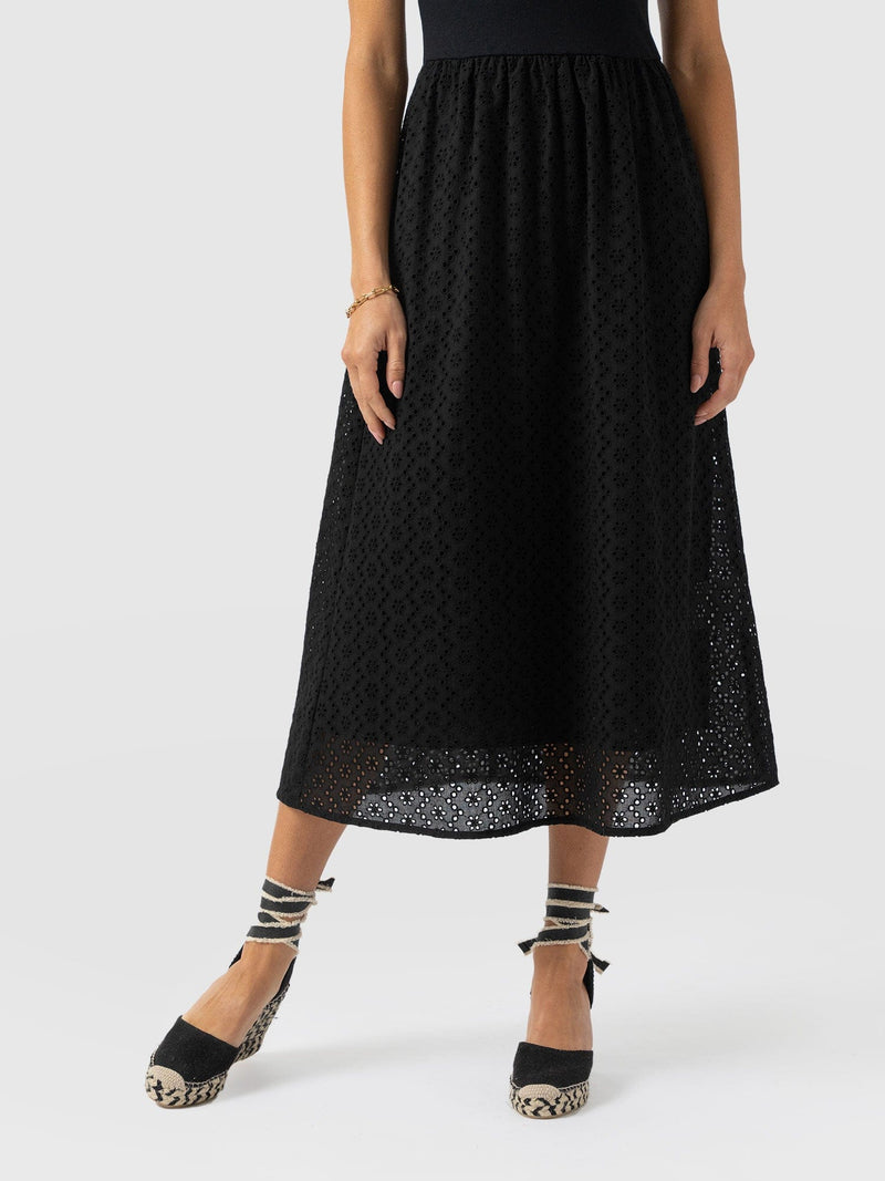 Sophia Contrast Dress - Black Broderie - Women's Dresses | Saint + Sofia® UK