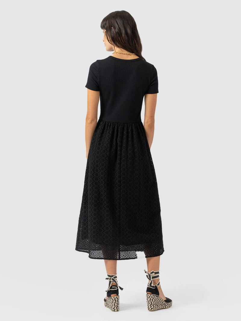 Sophia Contrast Dress - Black Broderie - Women's Dresses | Saint + Sofia® UK