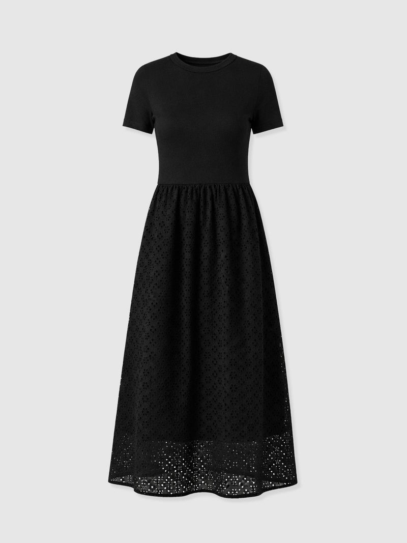 Sophia Contrast Dress - Black Broderie