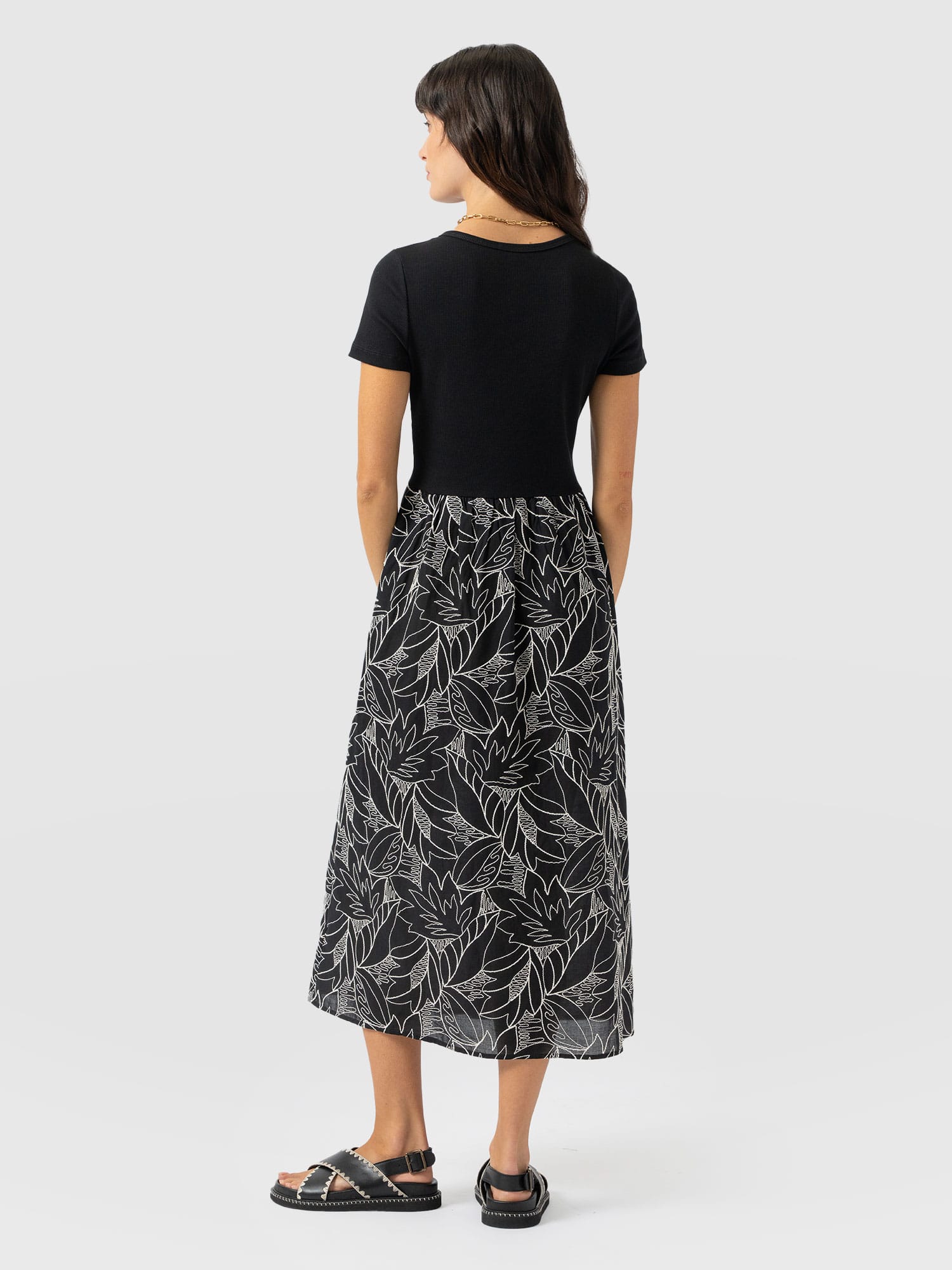 Sophia Contrast Dress - Black Embroidered - Women's Dresses | Saint + Sofia® UK