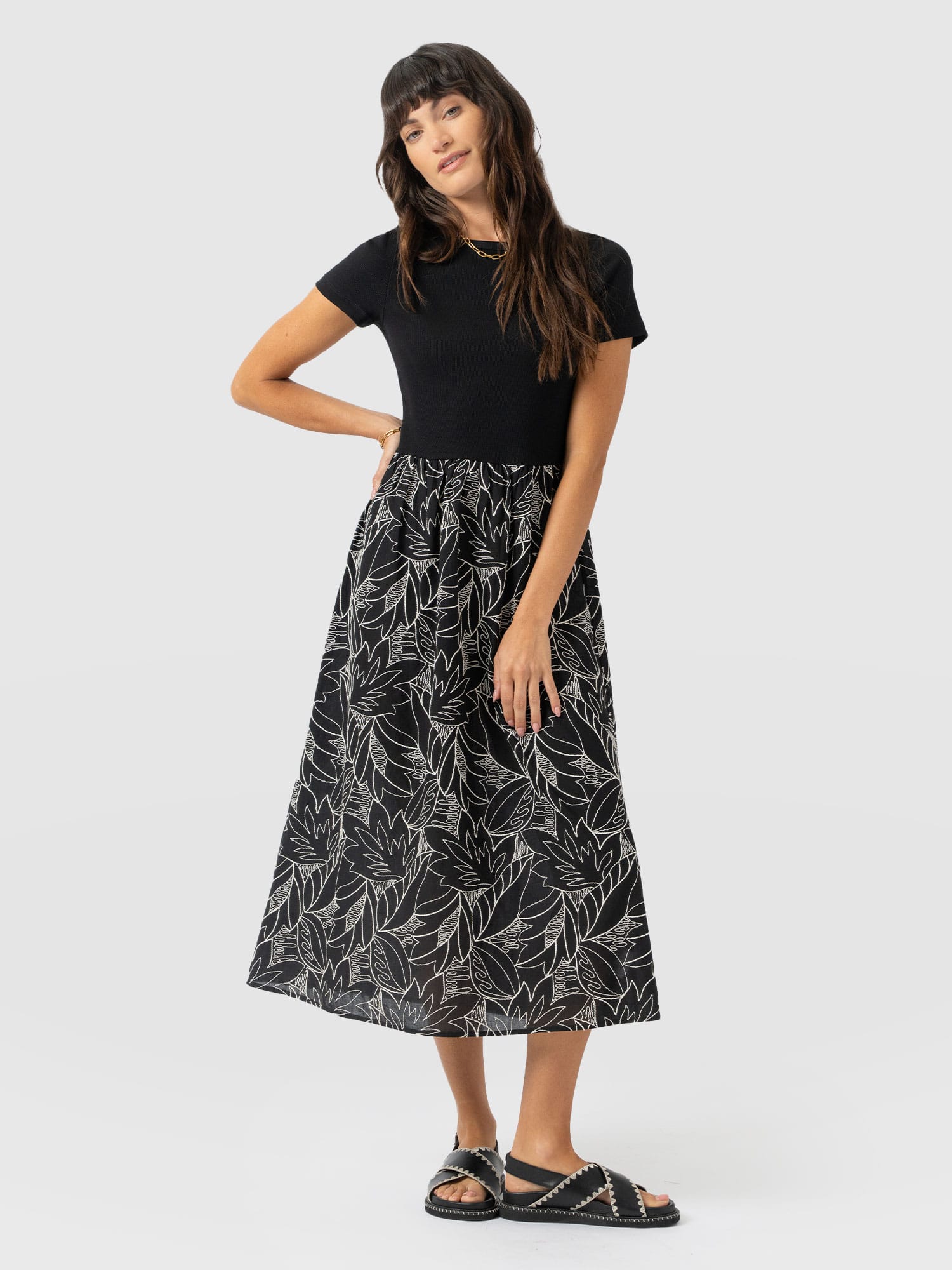 Sophia Contrast Dress - Black Embroidered - Women's Dresses | Saint + Sofia® UK