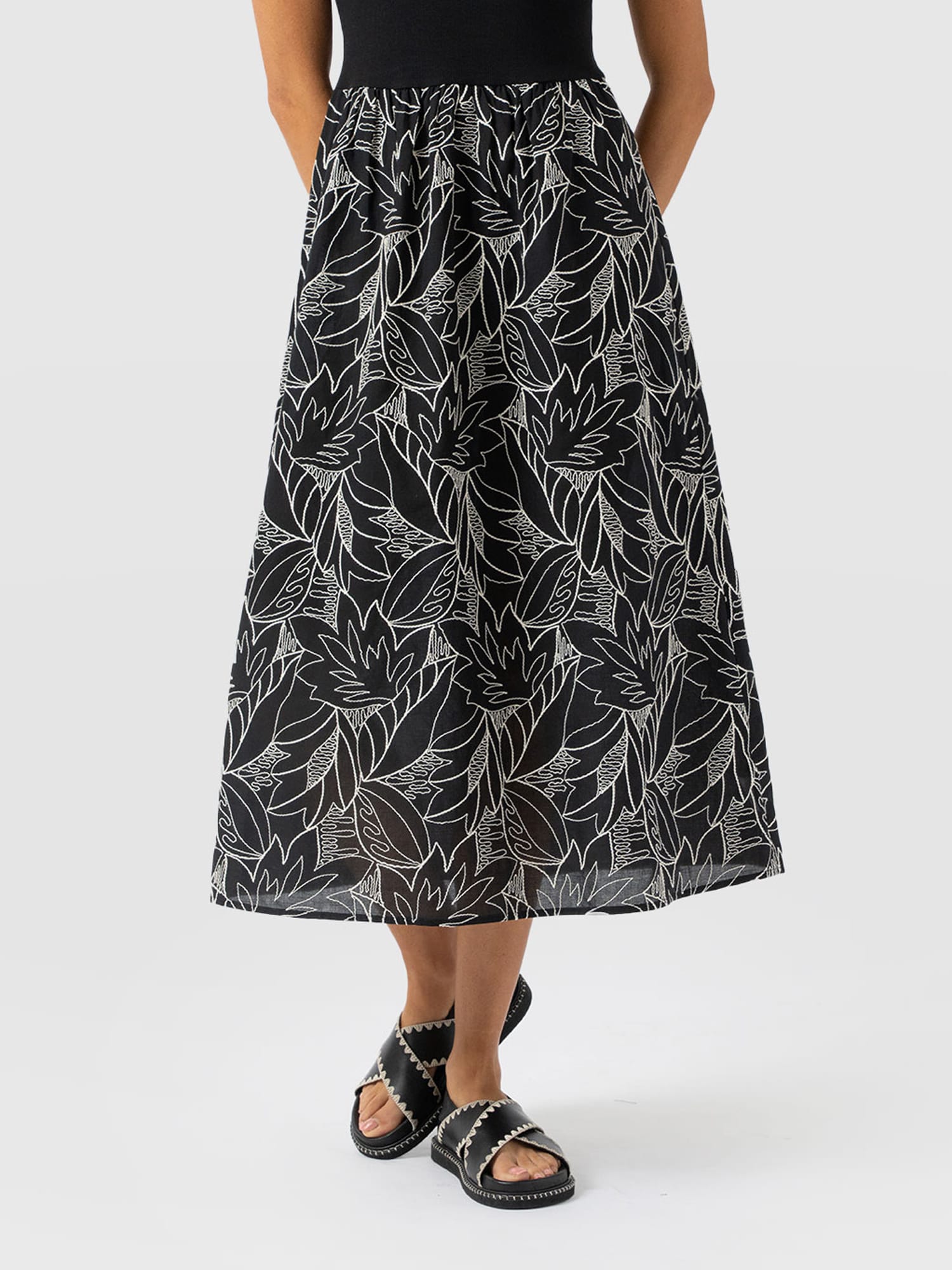 Sophia Contrast Dress - Black Embroidered - Women's Dresses | Saint + Sofia® UK