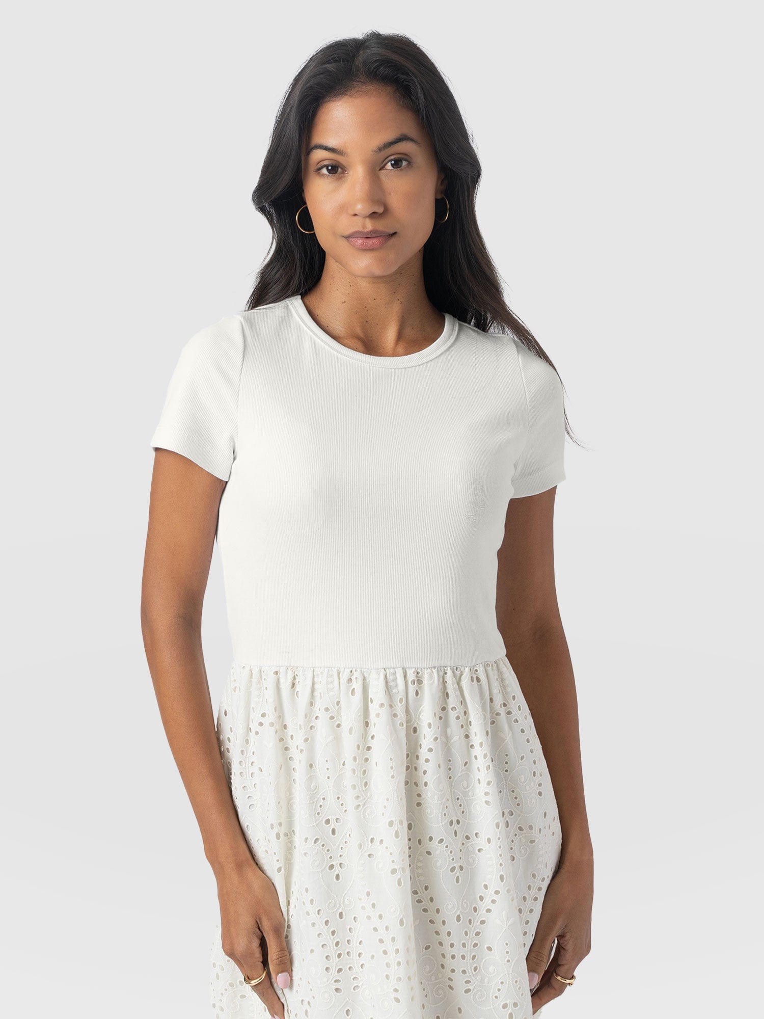 Sophia Contrast Dress - White Broderie - Women's Dresses | Saint + Sofia® UK