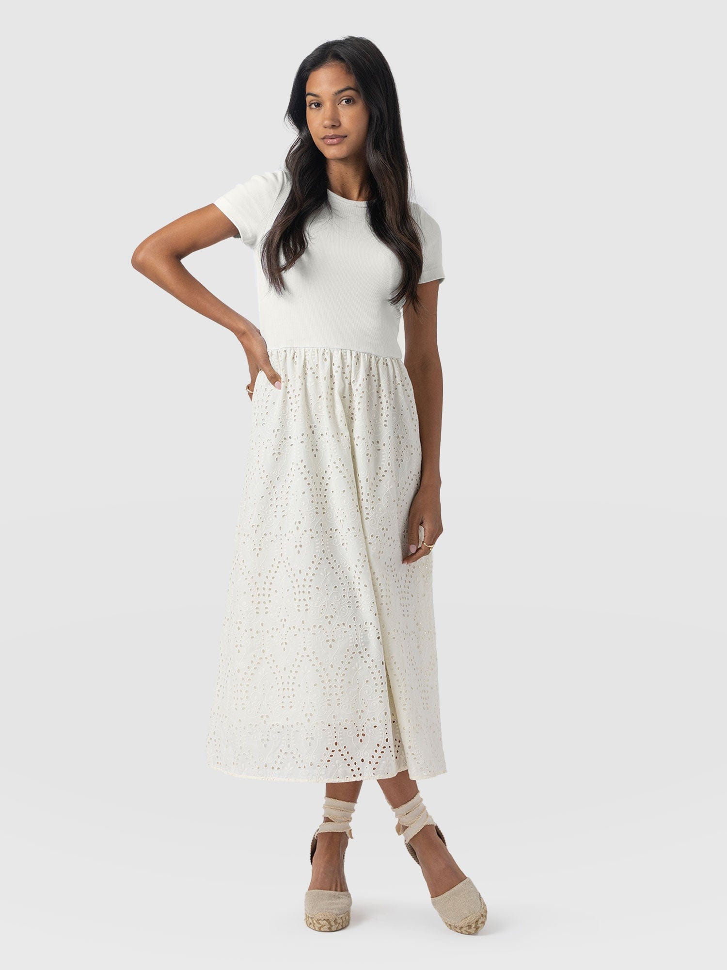 Sophia Contrast Dress - White Broderie - Women's Dresses | Saint + Sofia® UK