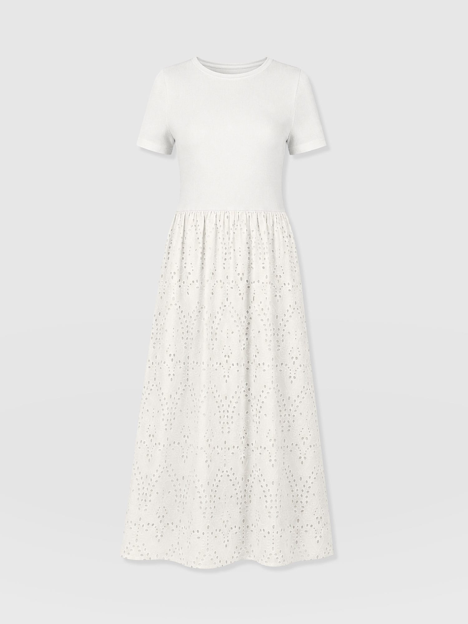 Sophia Contrast Dress - White Broderie