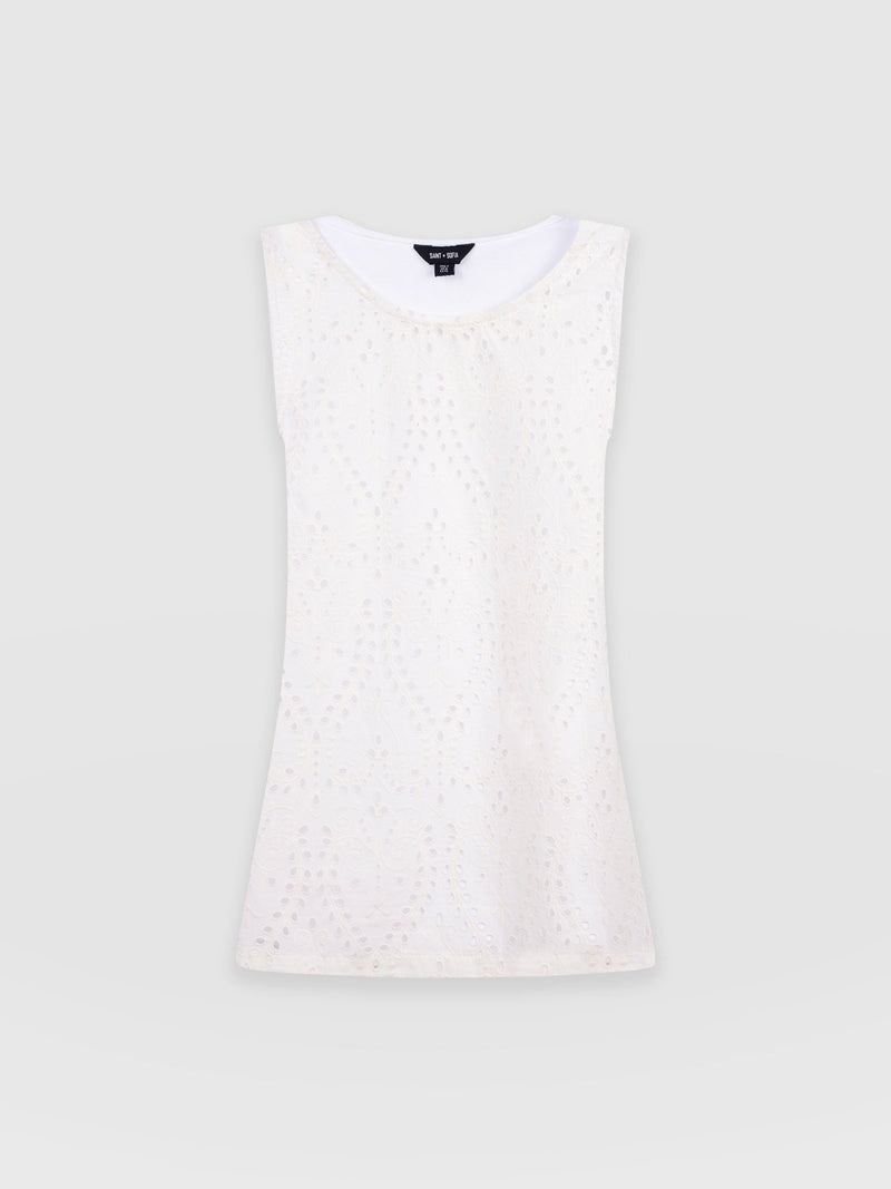 Sophia Contrast Tank - White Broderie