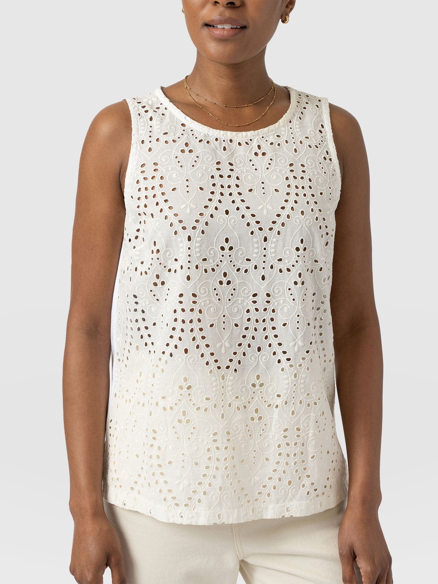 Sophia Contrast Tank - White Broderie