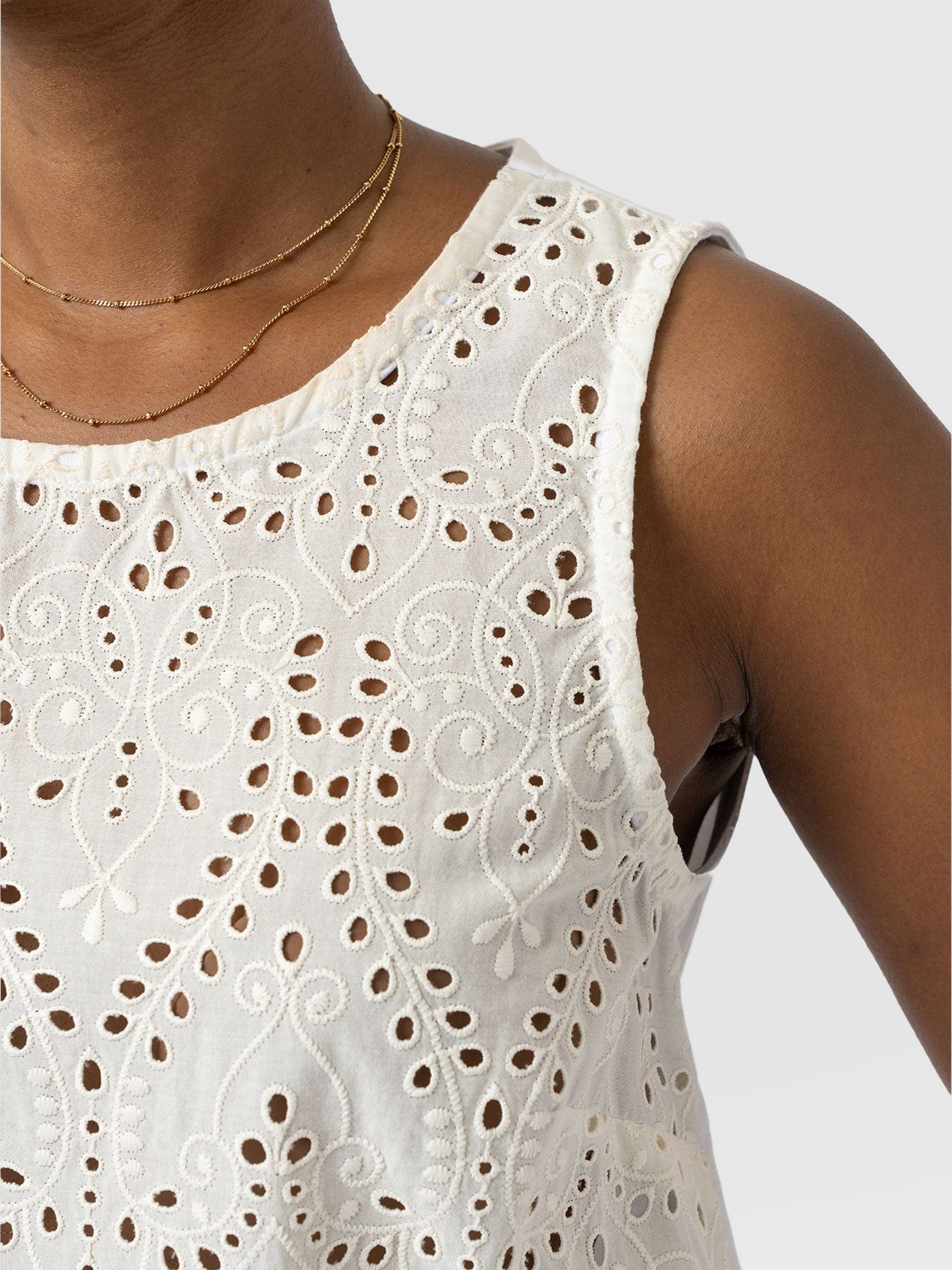 Sophia Contrast Tank - White Broderie