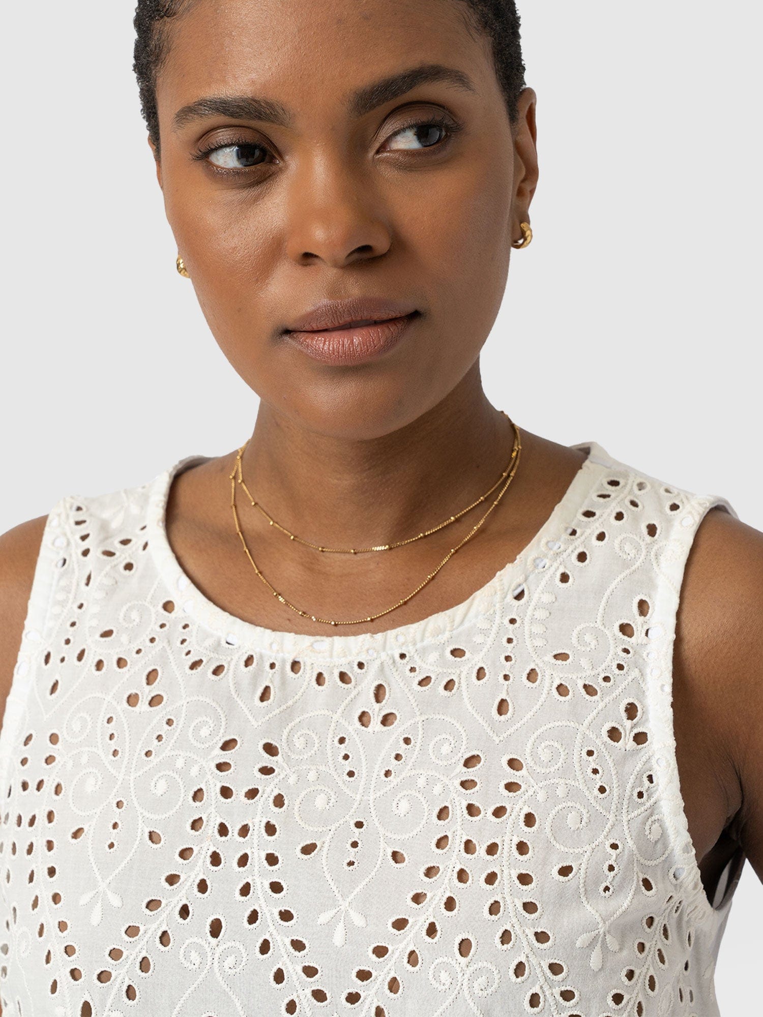Sophia Contrast Tank - White Broderie
