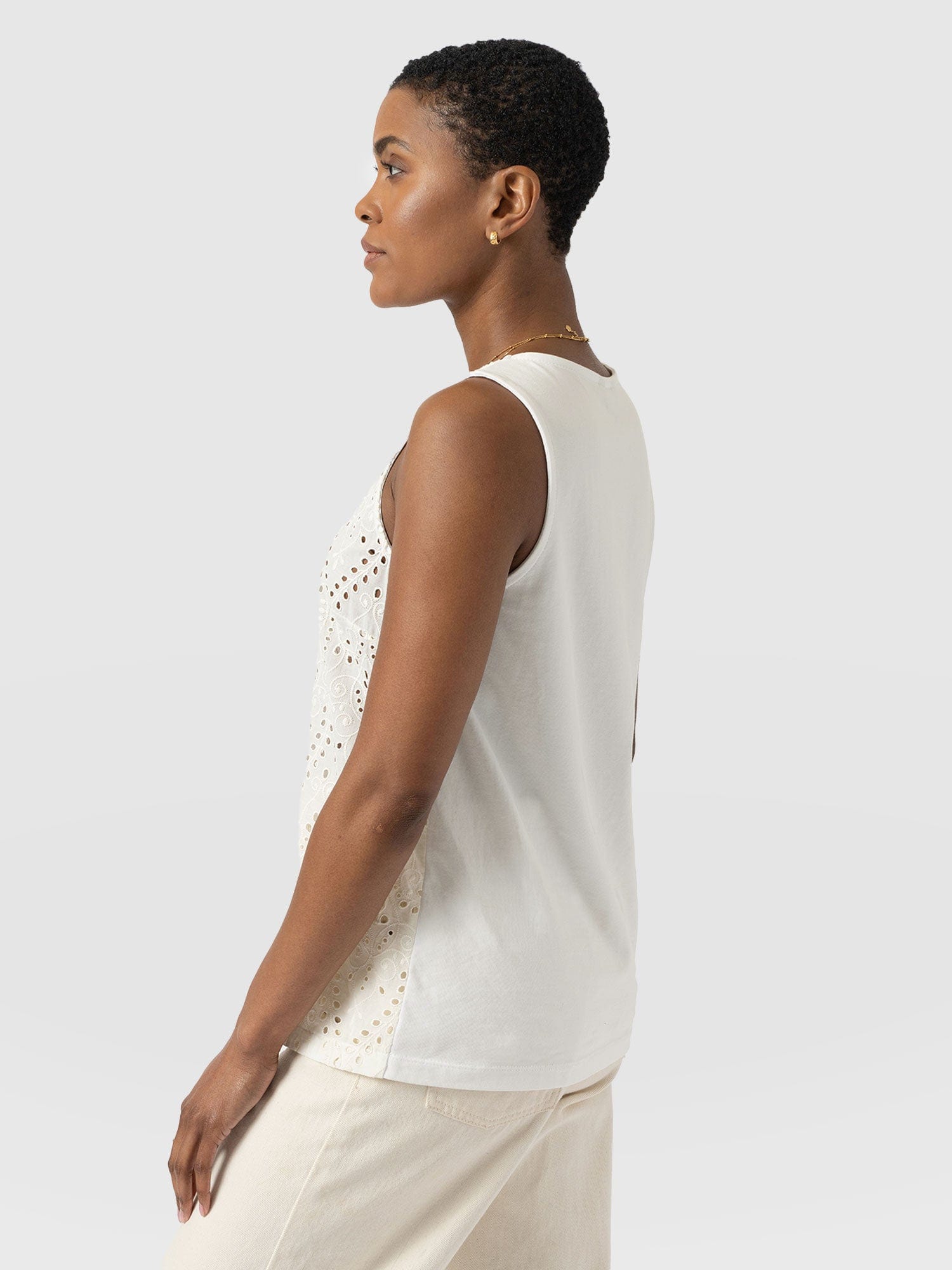 Sophia Contrast Tank - White Broderie