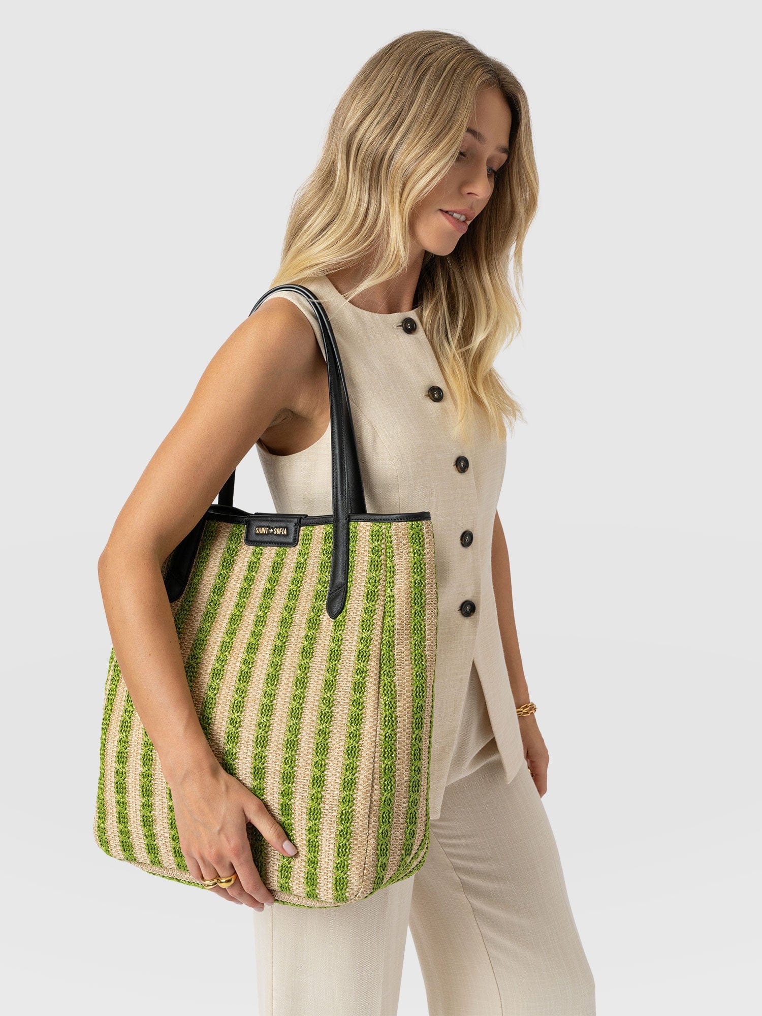 Stella Shopper Bag - Green Raffia
