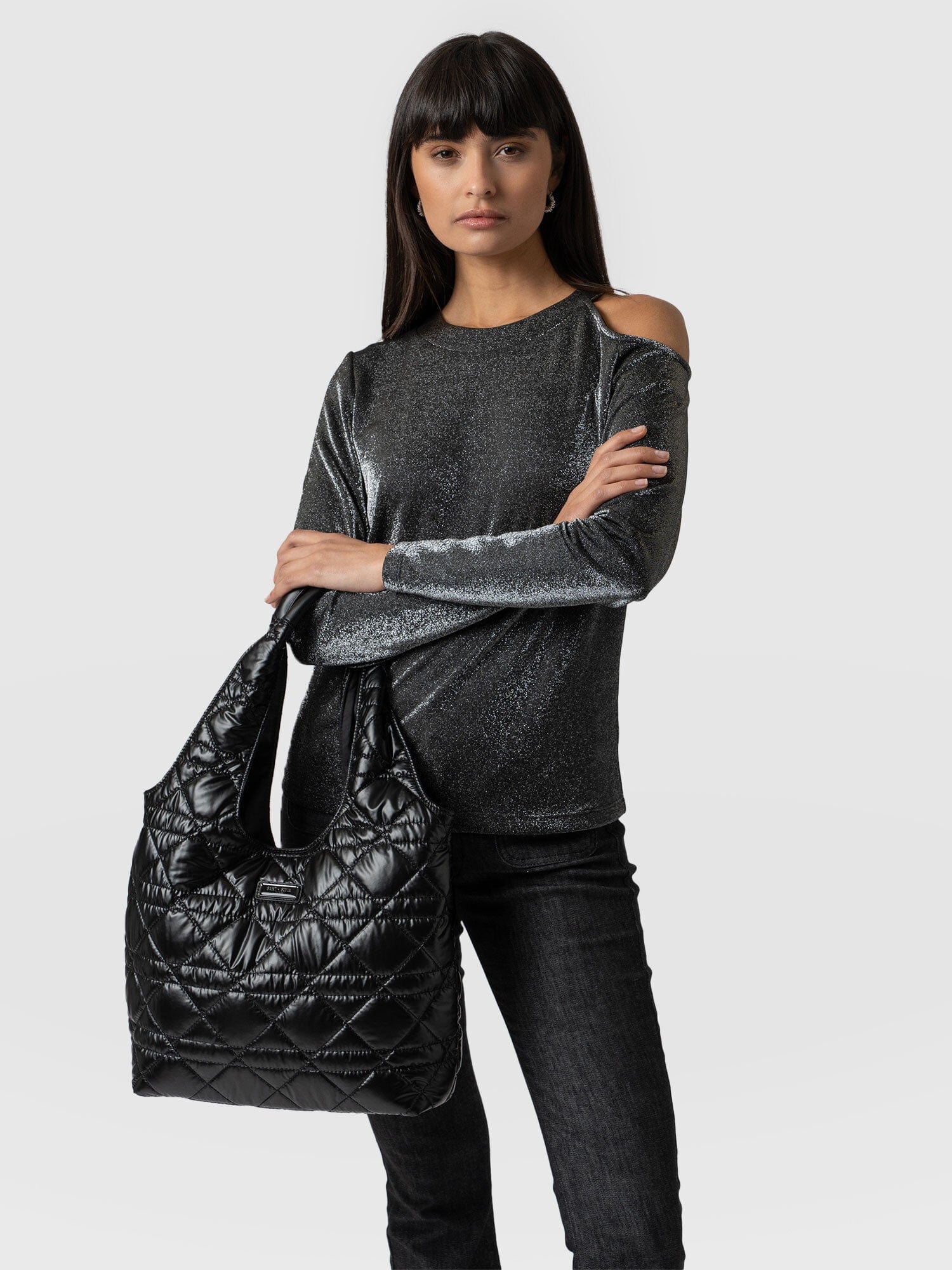 Stella Shoulder Tote Bag Gloss Black - Women's Bags | Saint + Sofia® UK
