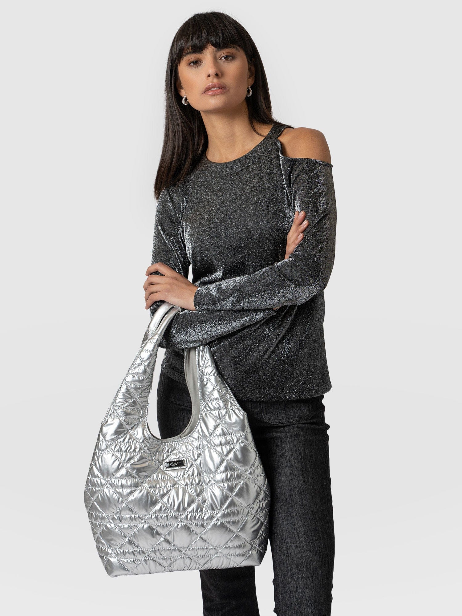 Women's silver deals shoulder bags