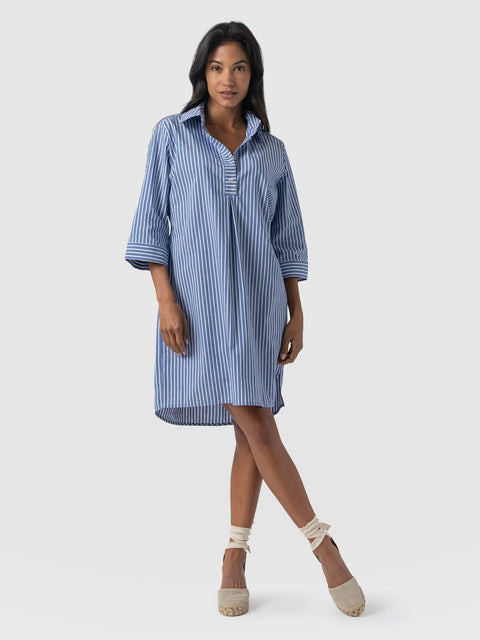 Stevie Shirt Dress - Blue Stripe - Women's Dresses | Saint and Sofia® UK