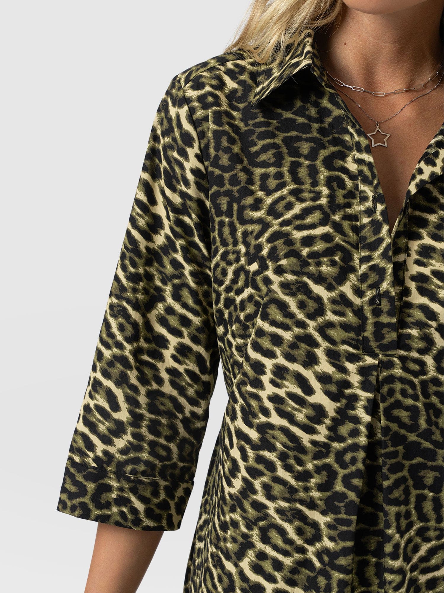 Stevie Shirt Dress - Green Leopard