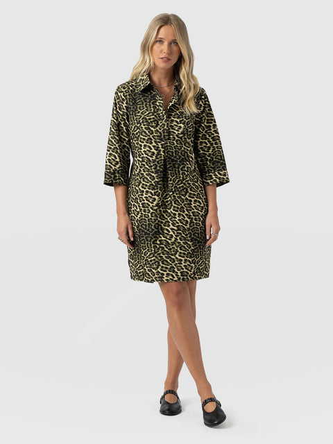 Stevie Shirt Dress - Green Leopard - Women's Dresses | Saint + Sofia® UK