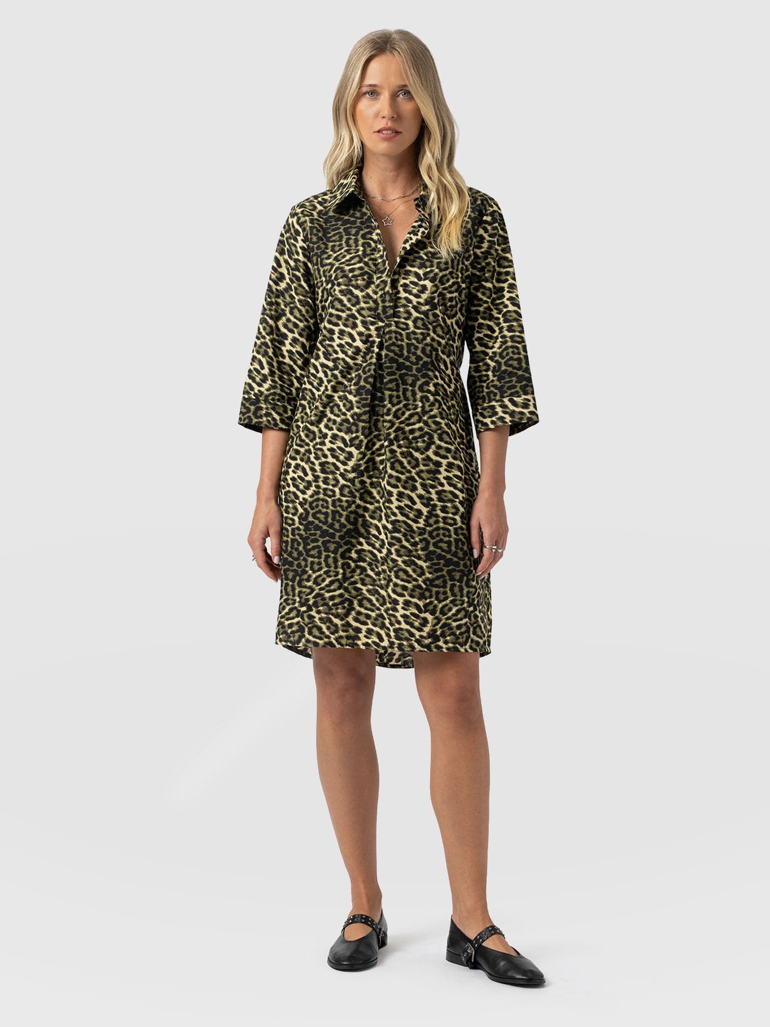 Stevie Shirt Dress - Green Leopard