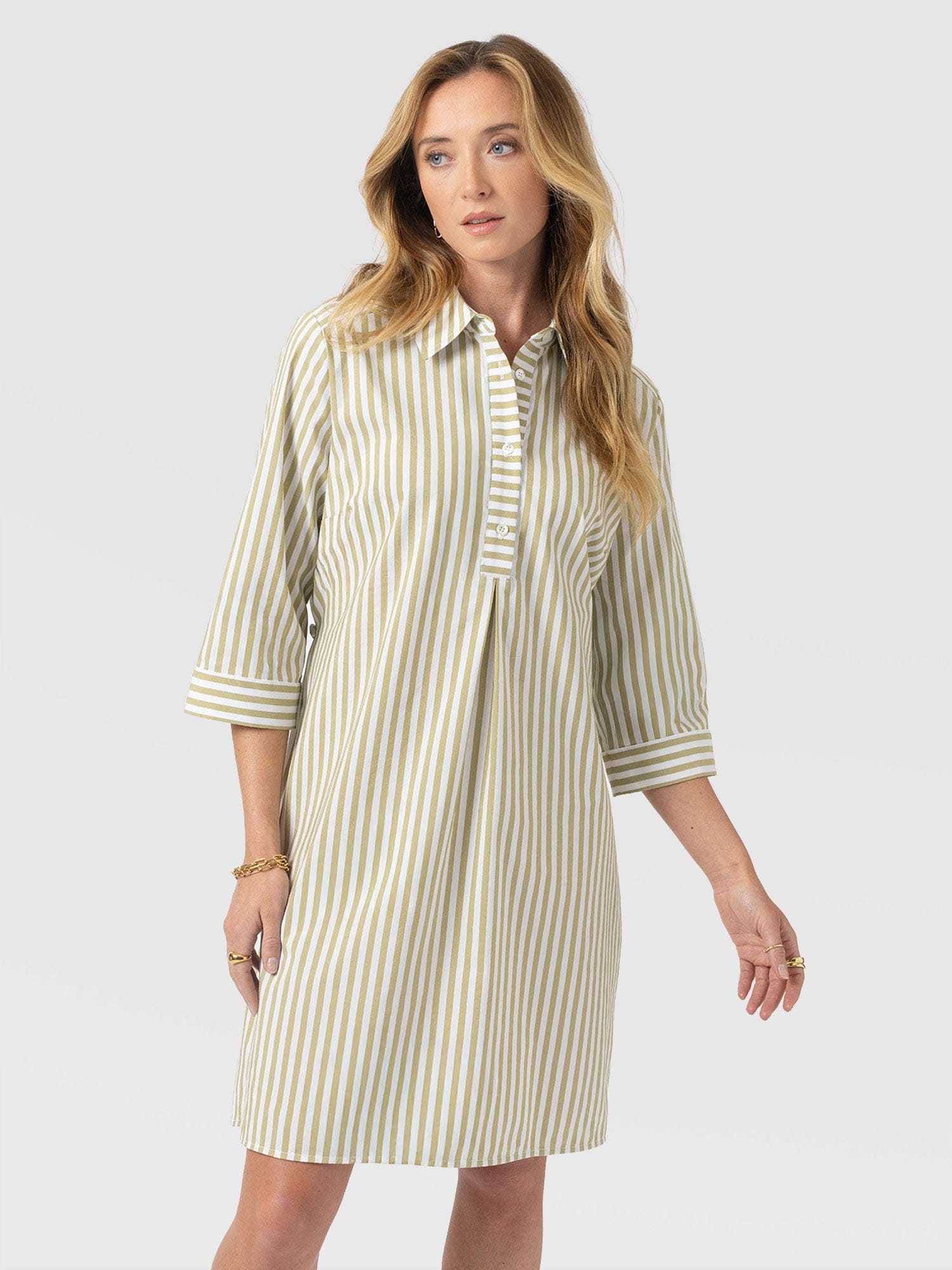 Stevie Shirt Dress - Green Stripe - Women's Dresses | Saint and Sofia® UK