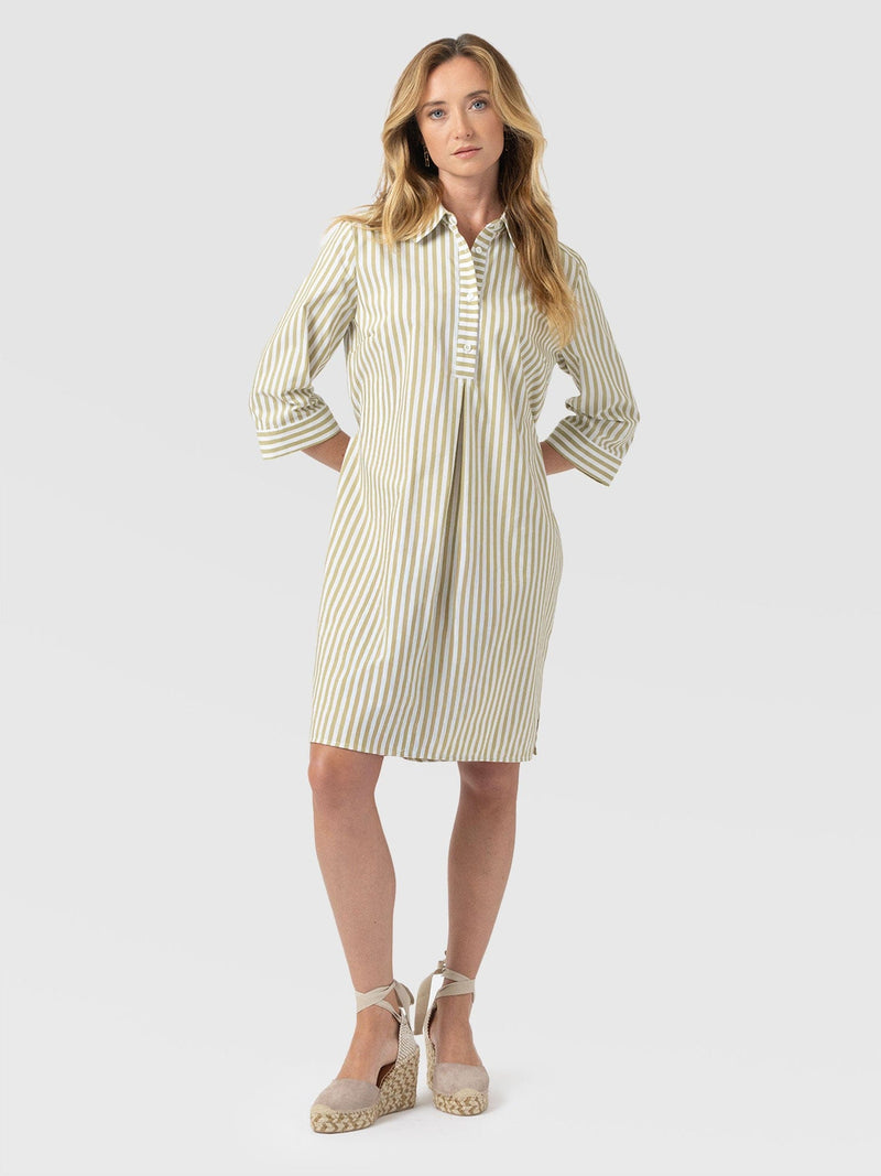 Stevie Shirt Dress - Green Stripe - Women's Dresses | Saint and Sofia® UK