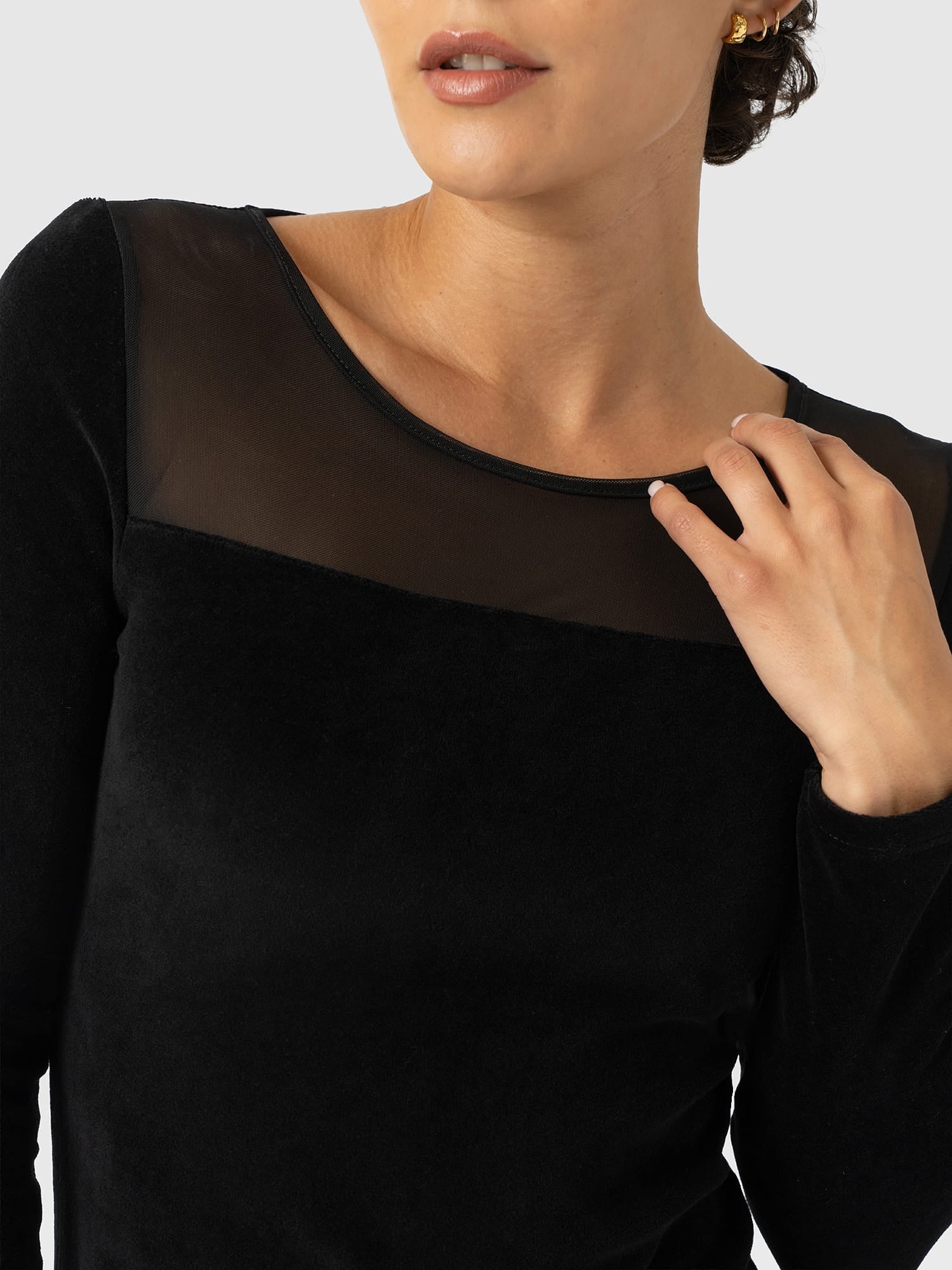 Storm Mesh Long Sleeve Dress - Black Velvet - Women's Dresses | Saint and Sofia® UK