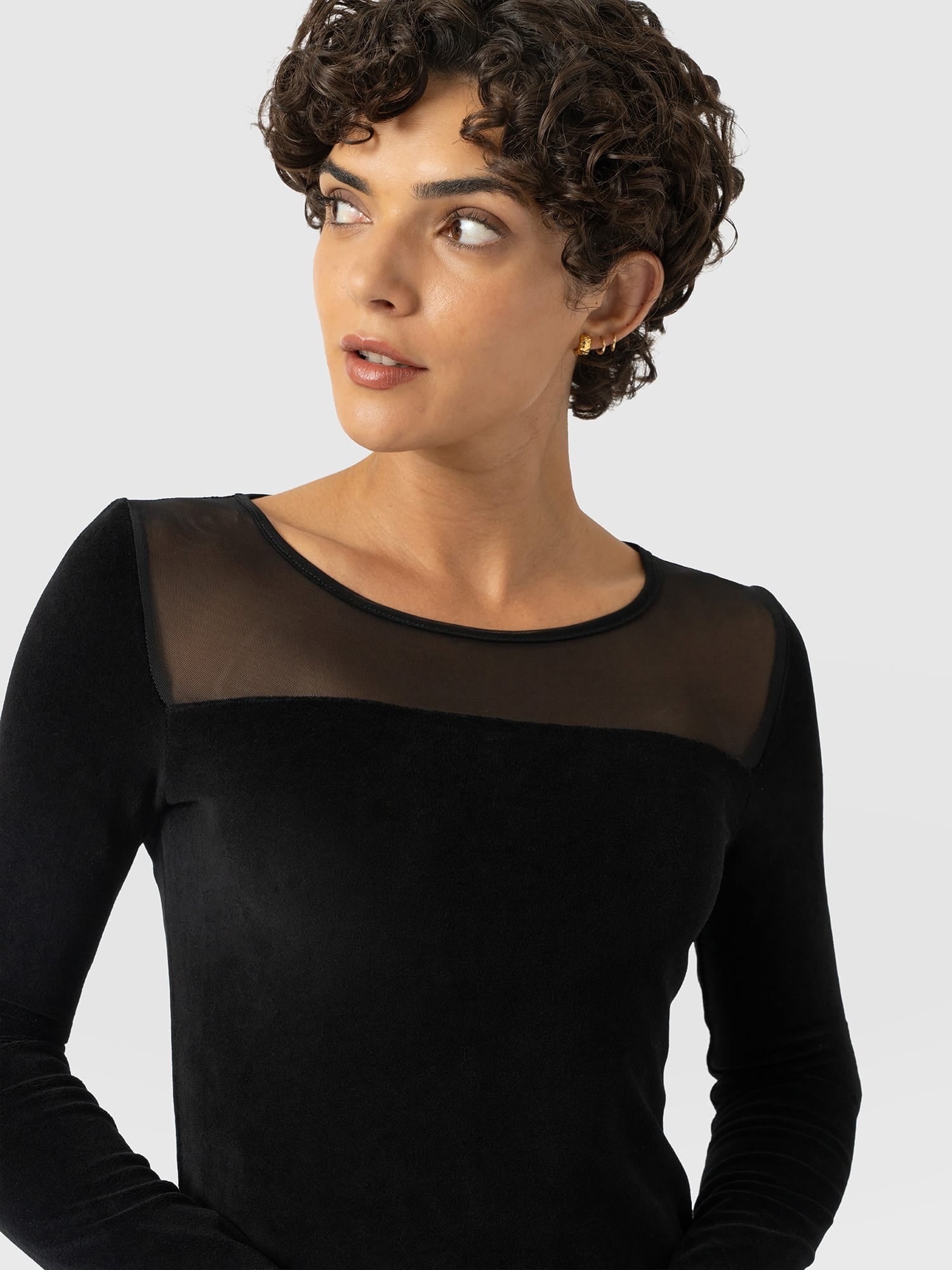 Storm Mesh Long Sleeve Dress - Black Velvet - Women's Dresses | Saint and Sofia® UK